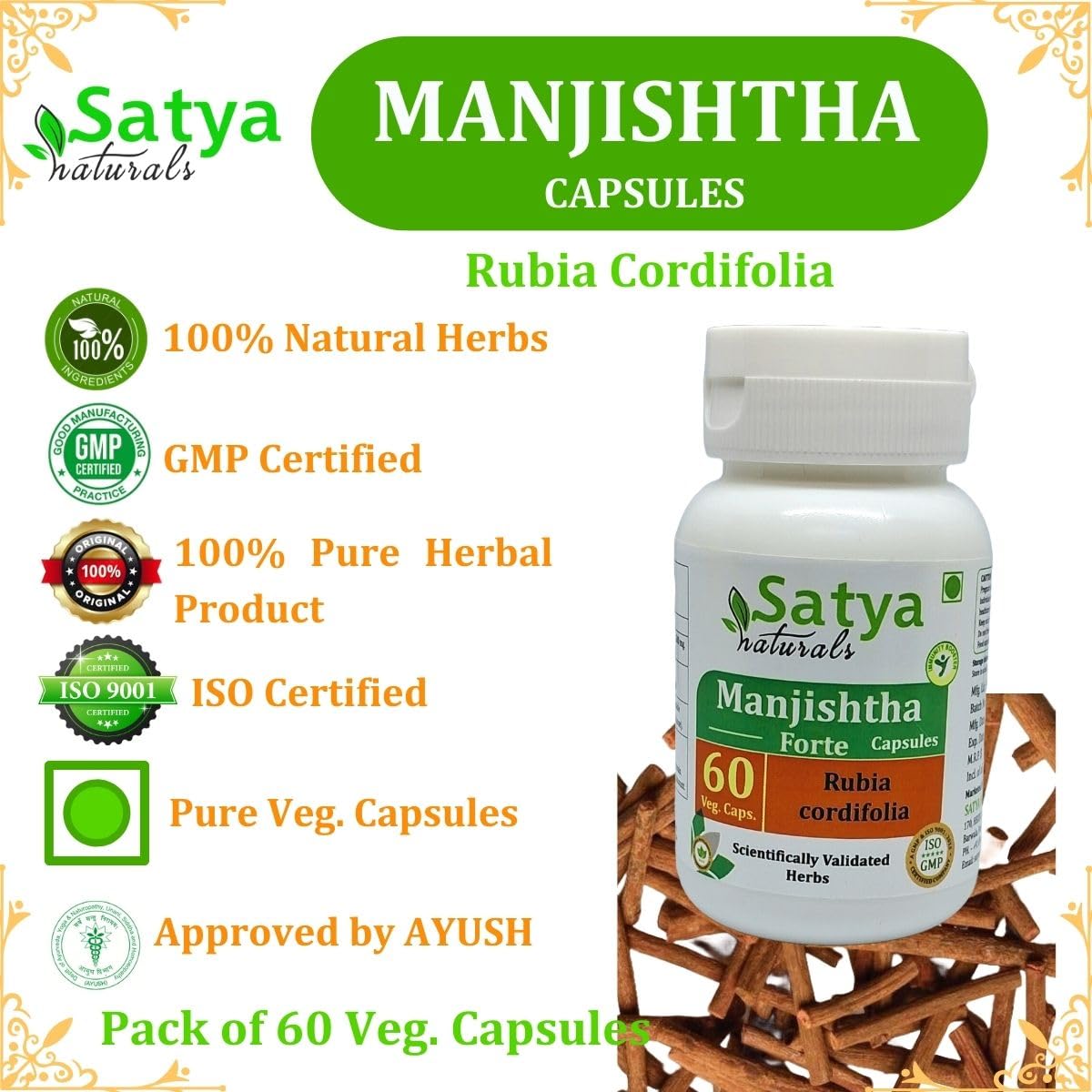 Satya Naturals Manjishtha Forte Capsules 500 mg, 240 Capsules