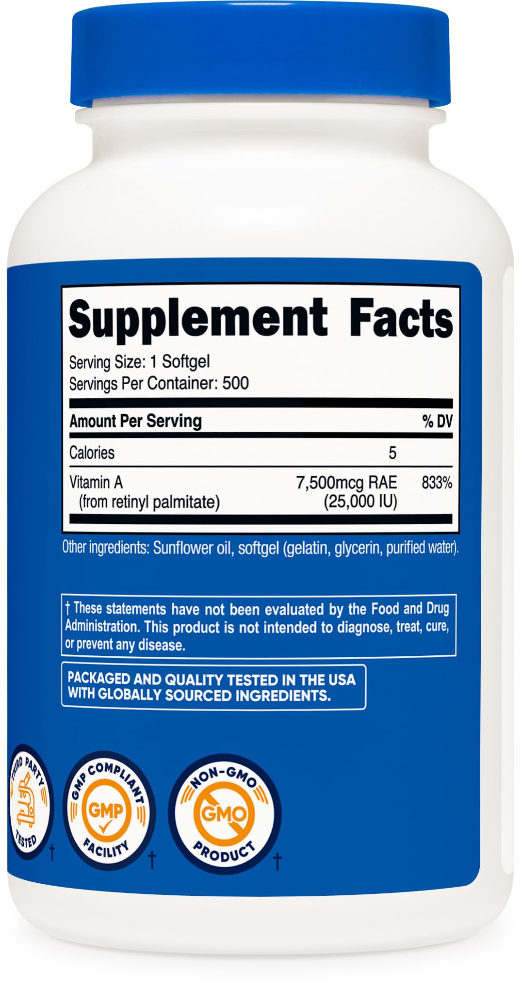Nutricost Vitamin A 25000 IU Softgel, 500 Softgels