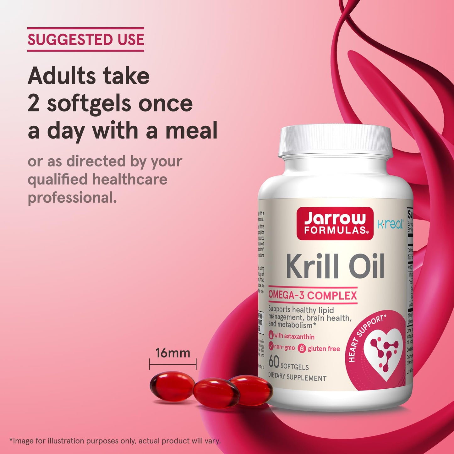 Jarrow Formulas Krill Oil - Phospholipid Omega-3 Complex with Astaxanthin - EPA & DHA Softgels 60