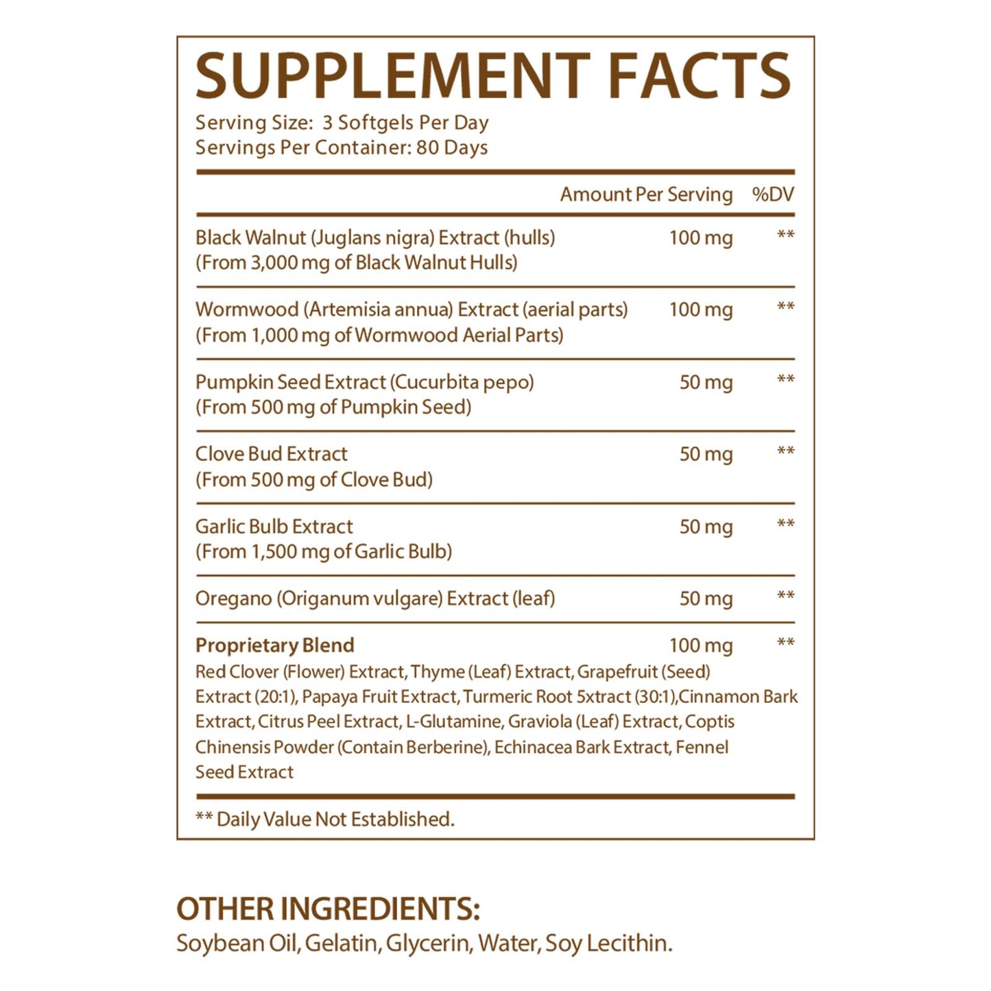shwdppmy Wormwood Black Walnut Clove Supplement with Pumpkin Seed & Garlic Softgels, 240 Softgels