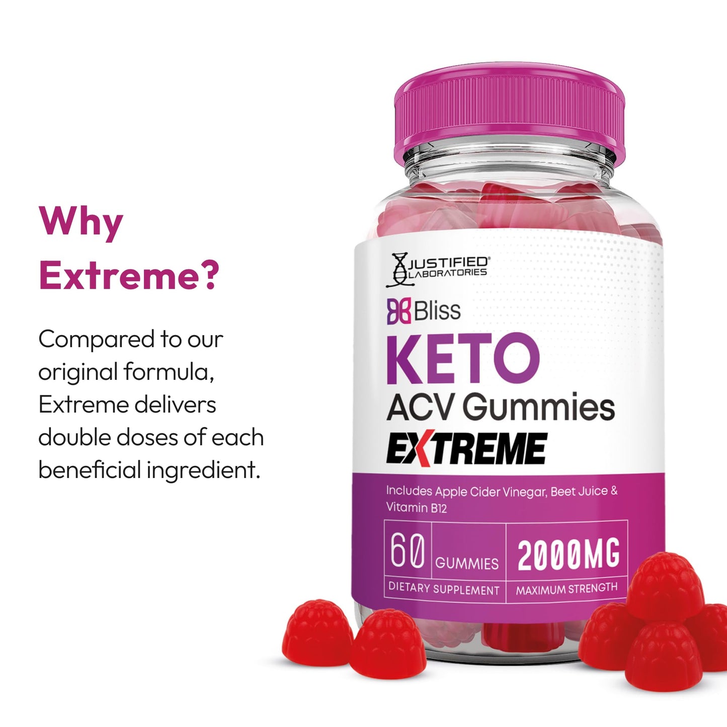 Justified Laboratories Bliss Keto ACV Gummies Extreme Gummy 180 Count