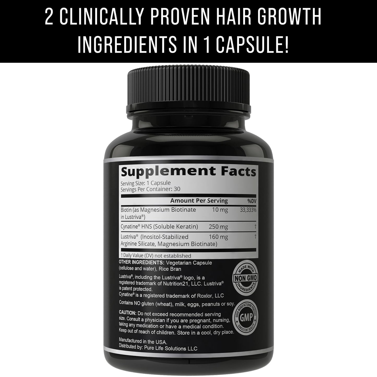Hair Thickness Maximizer Lustriva Hair Growth Supplement + Cynatine HNS Keratin Capsule 30 Count