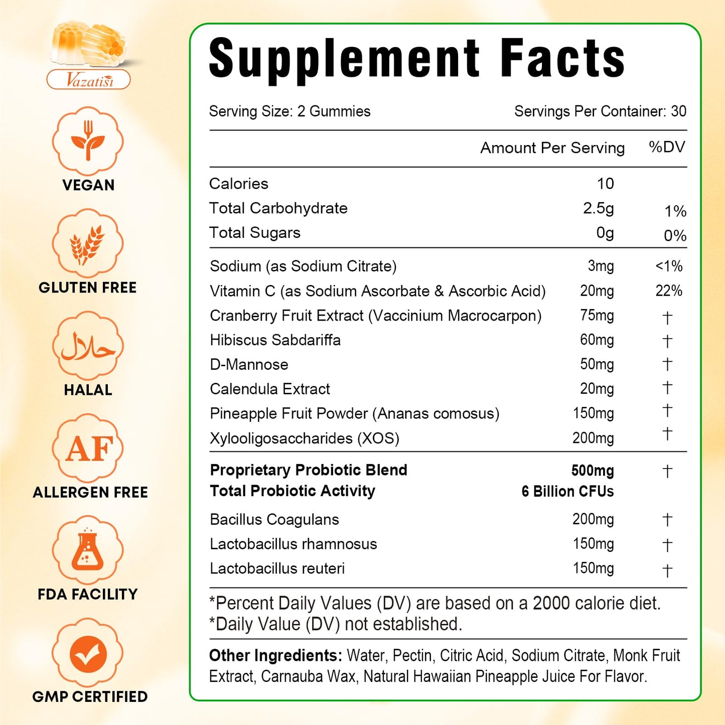 Vazatisi Feminine Balance Gummies for Women’s Pineapple PH Balance, Healthy Odor, Yeast Balance & Flora, Vegetarian Friendly, Sugar Free, 120 Gummies