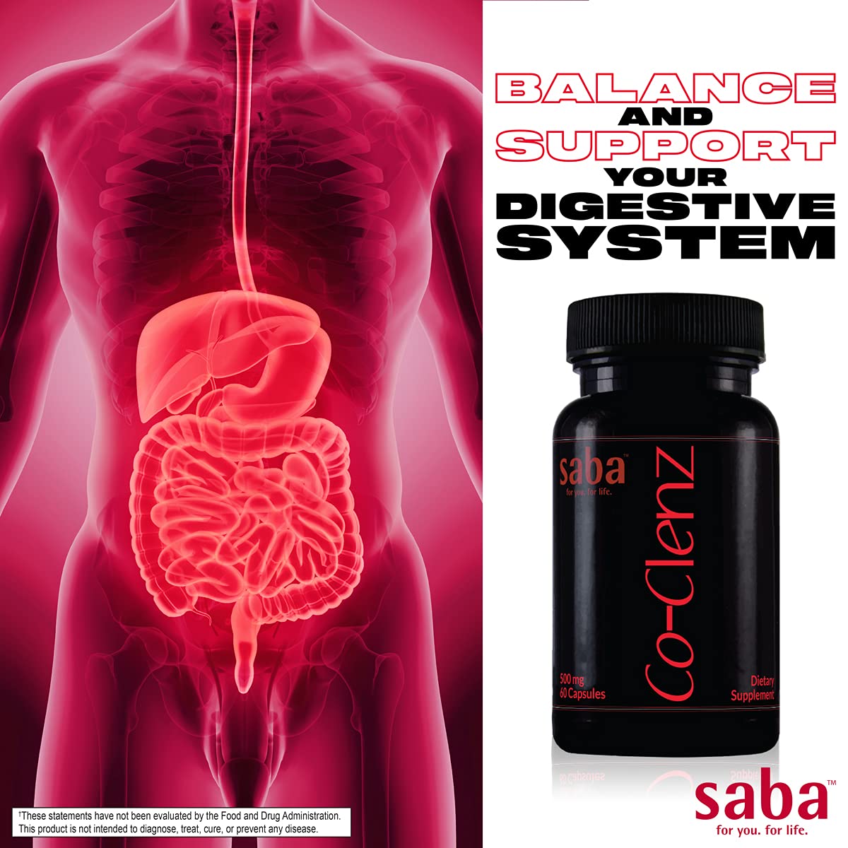 Saba Co-Clenz 5 Day Cleanse for Men & Women - Supports Healthy Bowel Movements - Detox, Colon Health, Helps Constipation Capsules 30