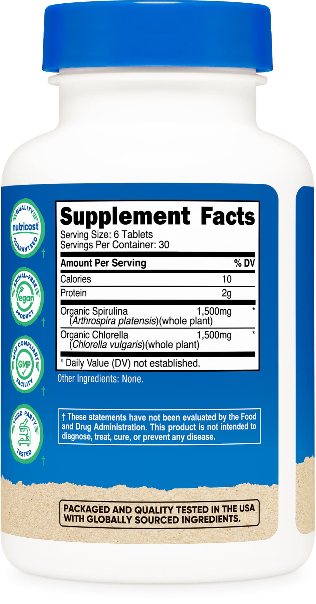 Nutricost Organic Spirulina + Chlorella 3000mg Tablets, 180 Count