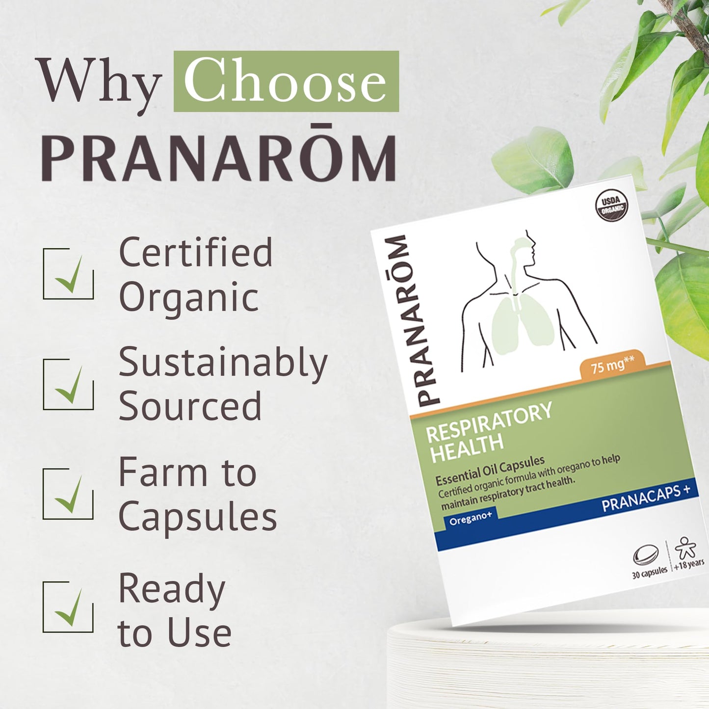 Pranarom Respiratory Health Pranacaps with Oregano & Lemon Essential Oil, 30 Capsules