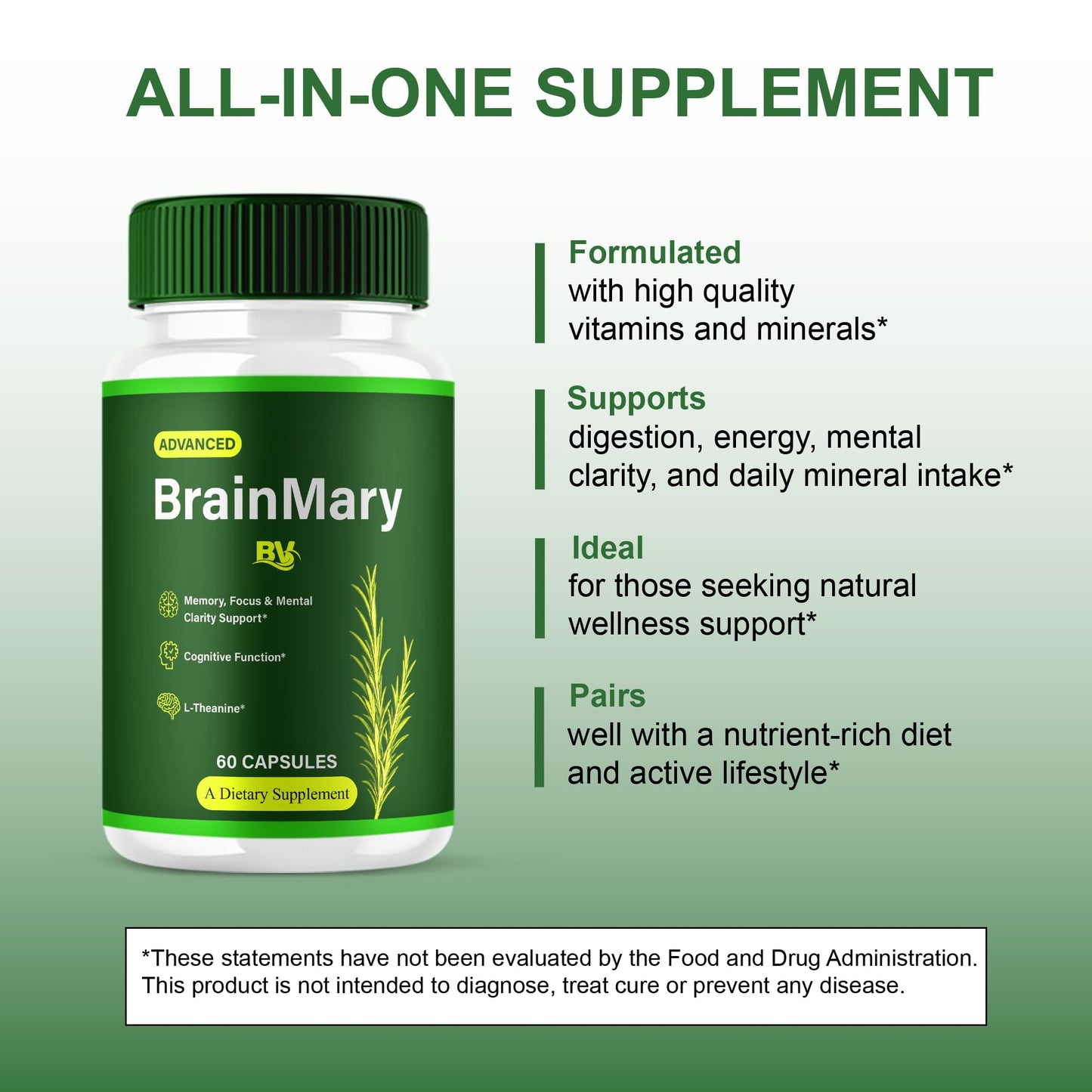 BLUE VIBE Brain Mary Advanced Memory Support 120 Capsules