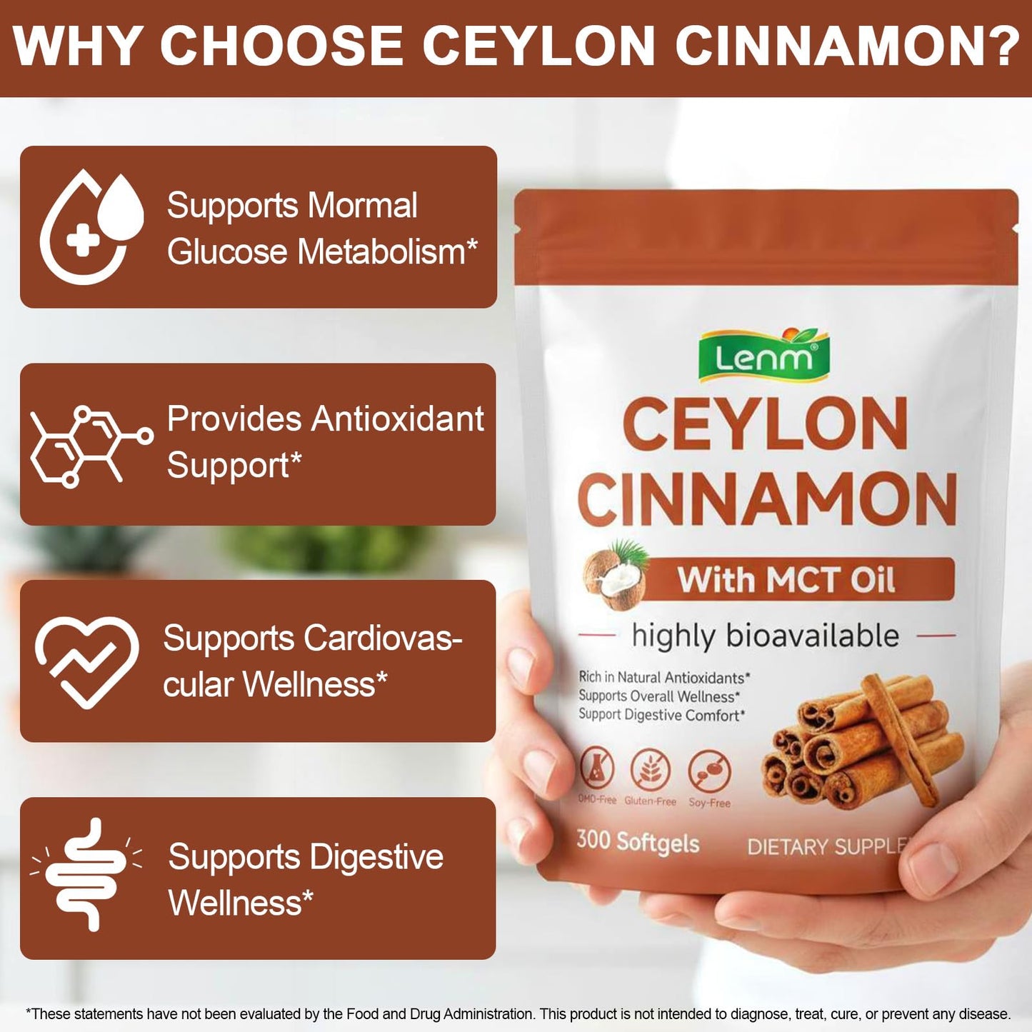 EIFTG Ceylon Cinnamon with MCT Oil Softgels, 300 Count