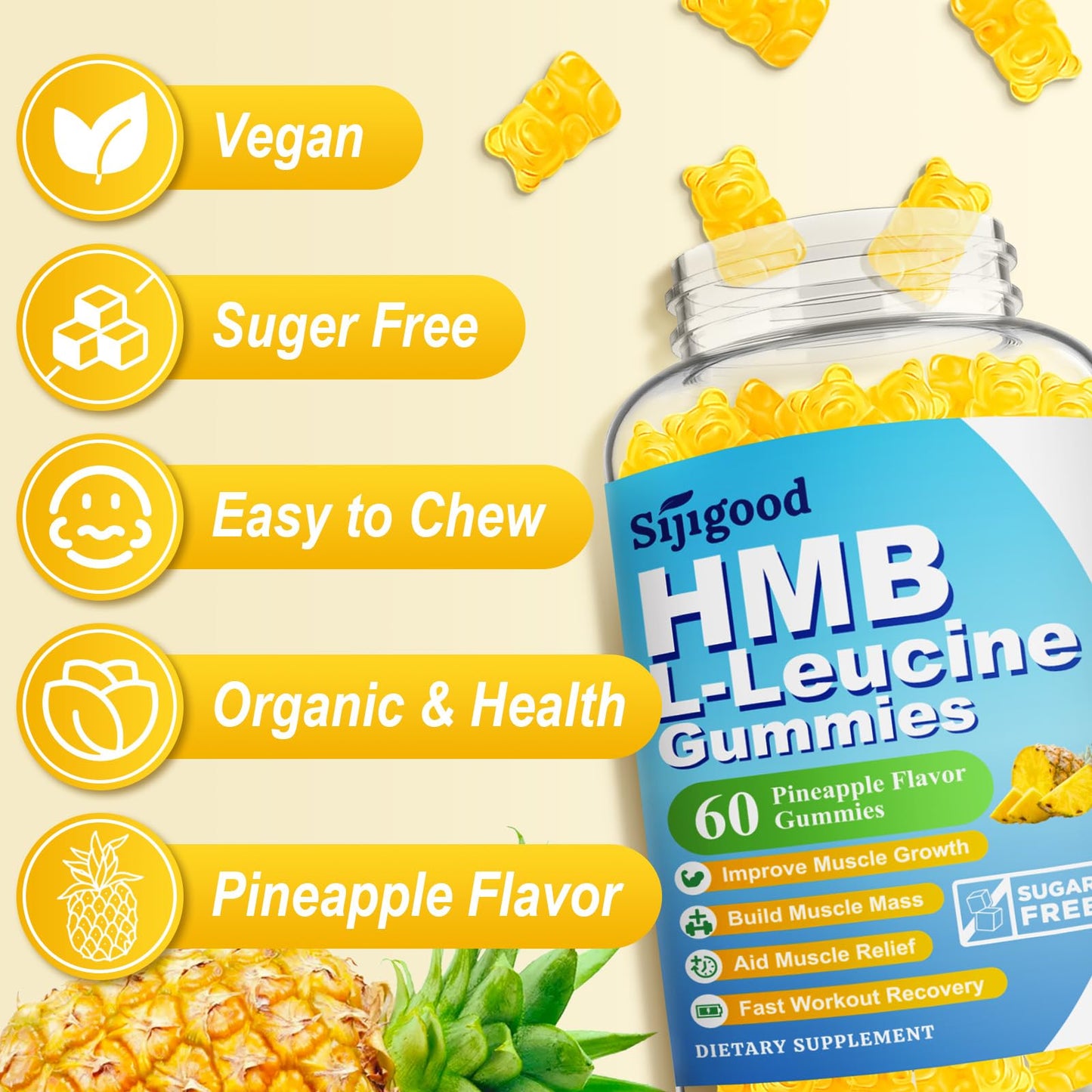Sijigood HMB and L-Leucine Gummies with Vitamin D3 120 Count