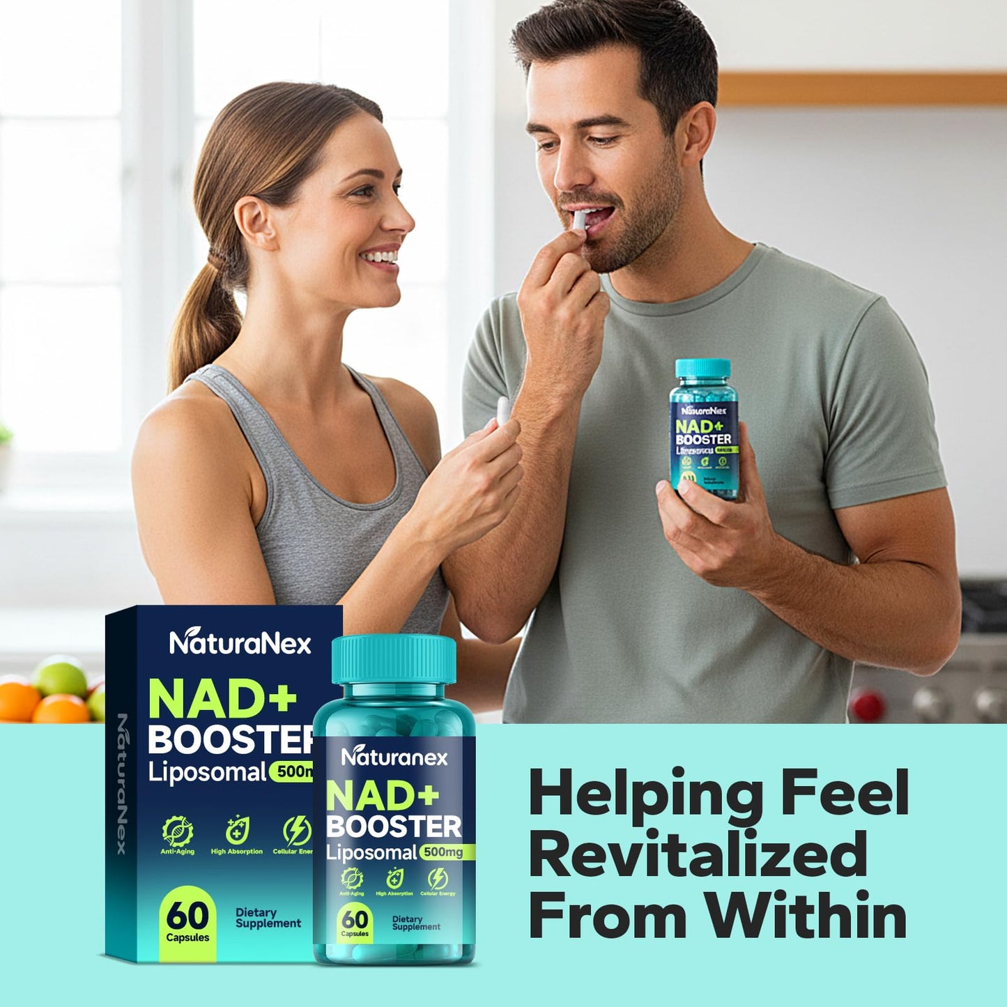 NaturaNex Liposomal NAD+ Supplement 650mg, Resveratrol & Quercetin Complex, 60 Capsules