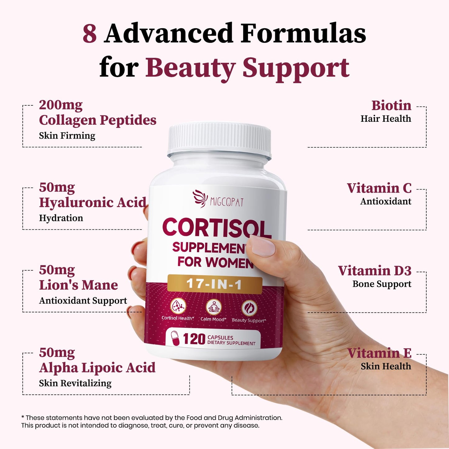 Migcopat 17-in-1 Cortisol Supplements for Women Capsules, 120 Count