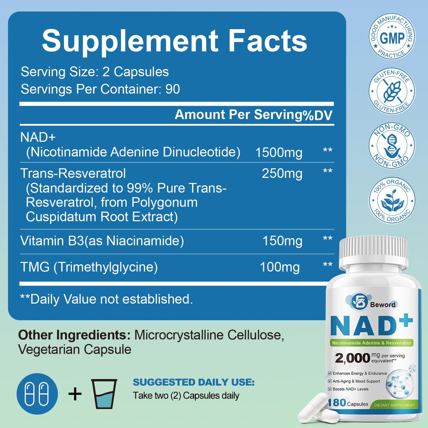 BEWORD Liposomal NAD 2000 Mg, 180 Capsules