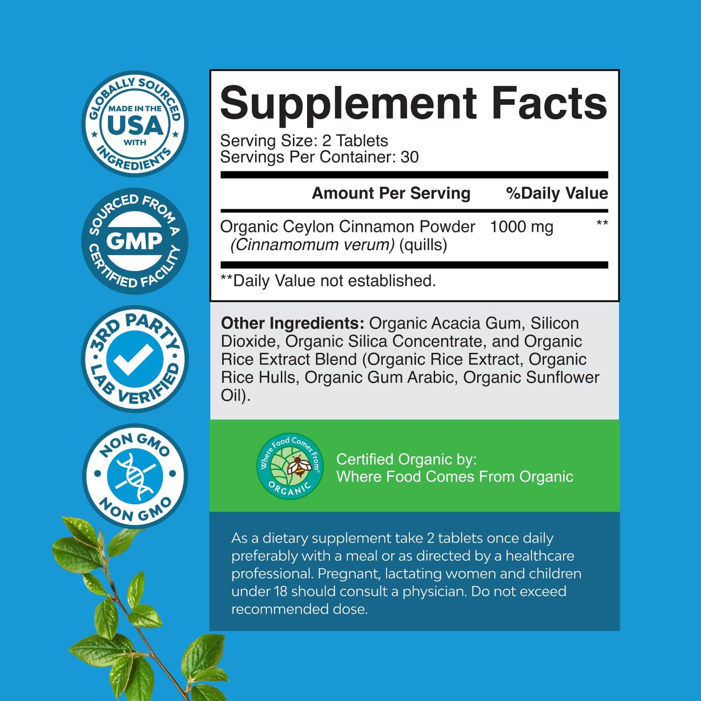 Natures Craft Organic Ceylon Cinnamon Extract Tablets 1000mg, 60 Tablets