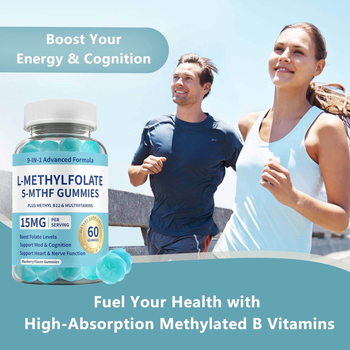 Versafy L-Methylfolate 15mg Gummies with Methyl B12, Vegan, 60 Count