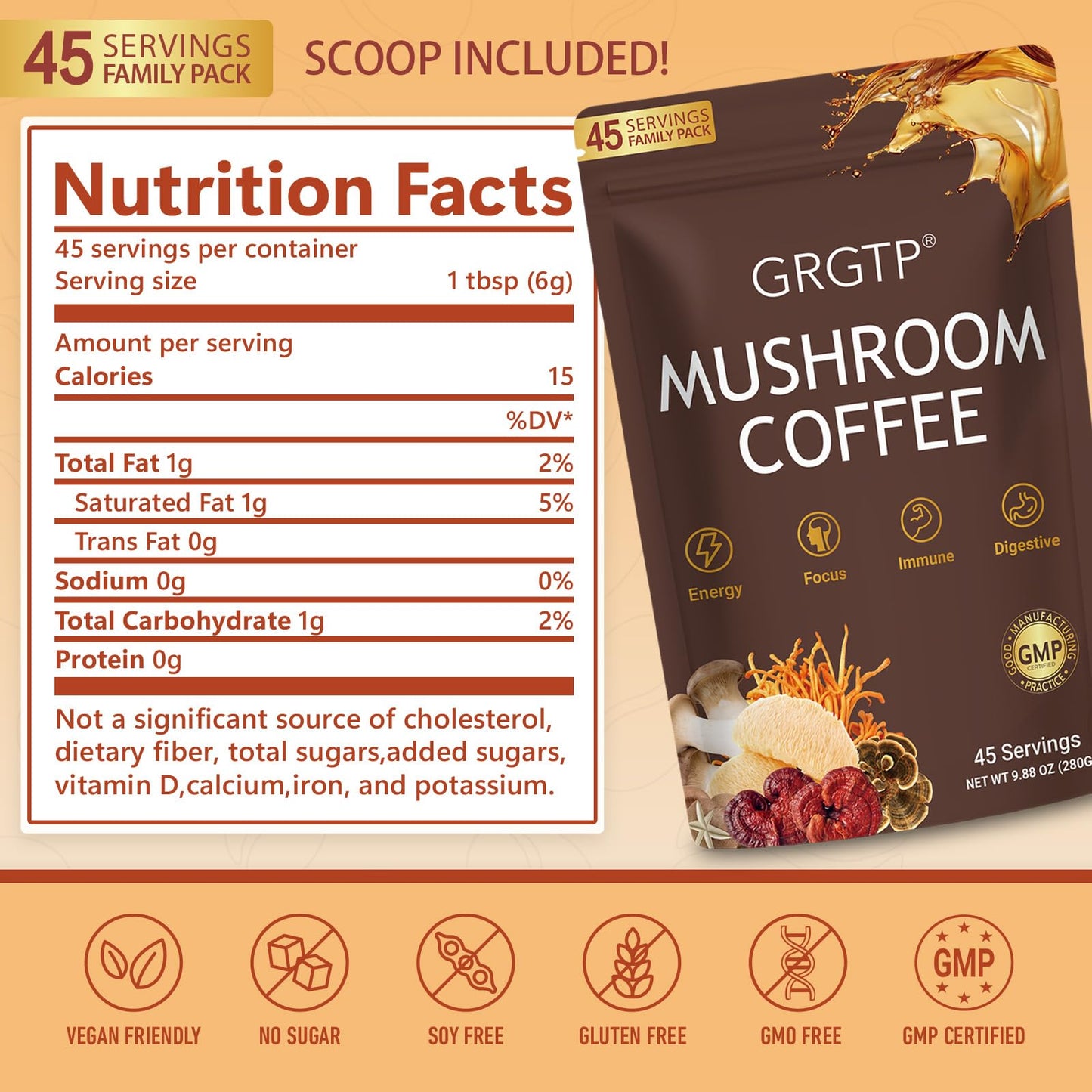 GRGTP Mushroom Coffee Powder 9.88 oz