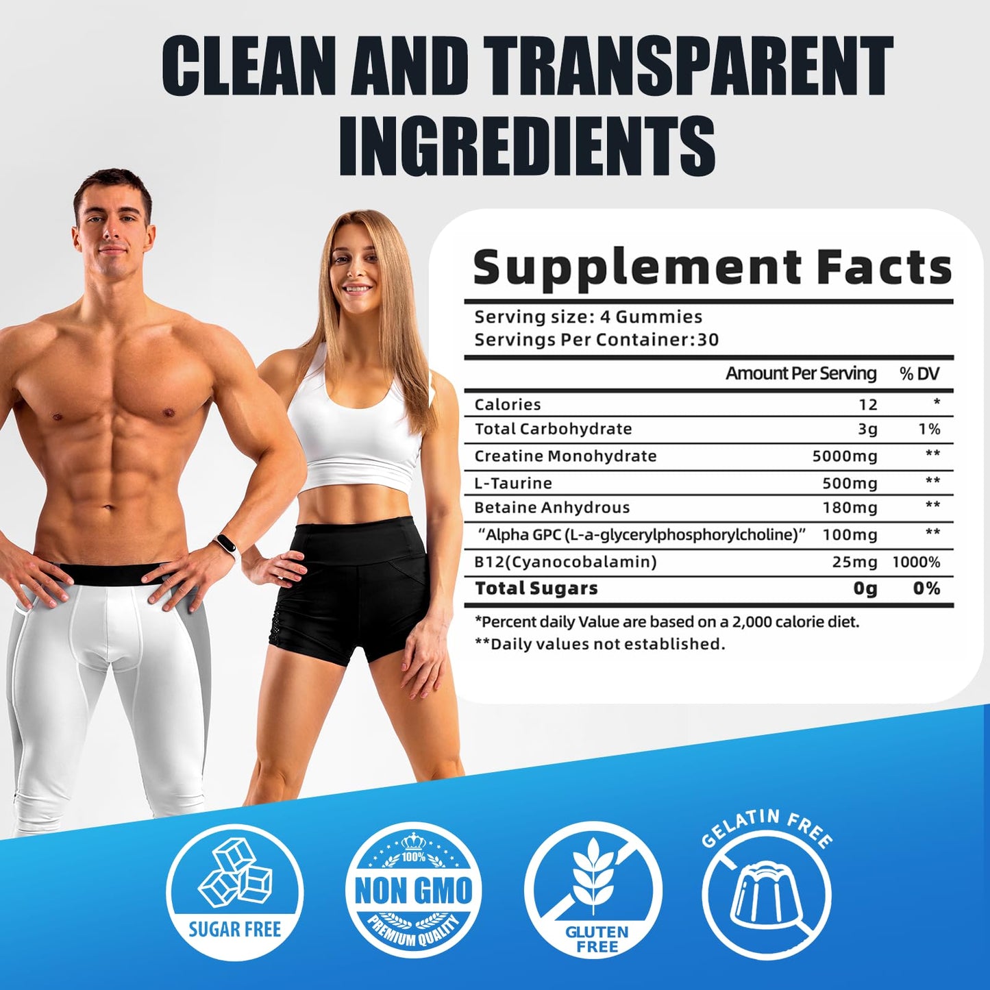 KGGCDD Creatine Monohydrate Complex Pre-Workout for Men & Women, 120 Gummies