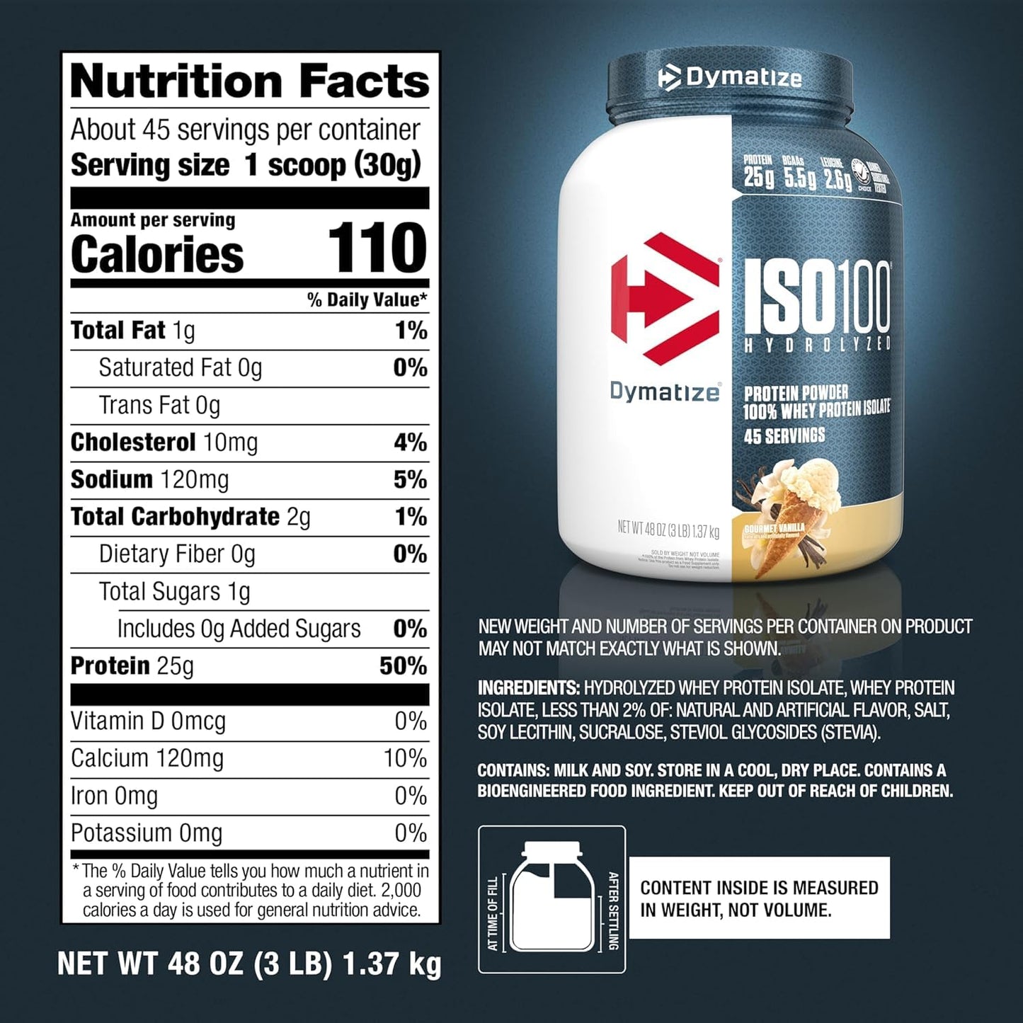 Dymatize ISO100 Whey Protein Isolate Powder Vanilla 48