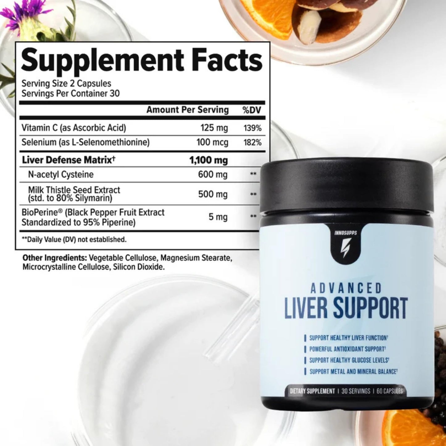 InnoSupps Advanced Liver Support Supplement with NAC, Milk Thistle, Selenium & Vitamin C Capsules, 60 Count