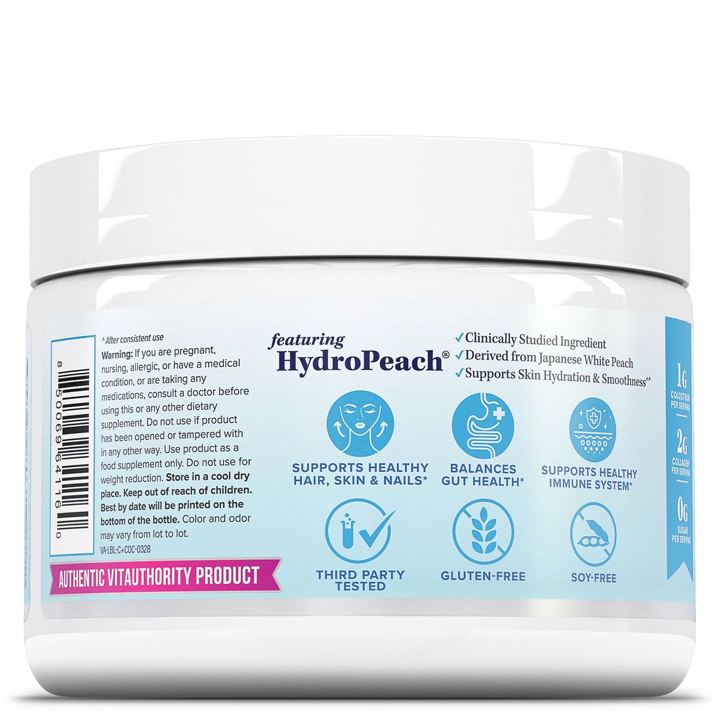 Vitauthority Colostrum Collagen Peptide Protein Powder Hydrolyzed HydroPeach Gut Health, Skin & Immune Support, 2.6 oz