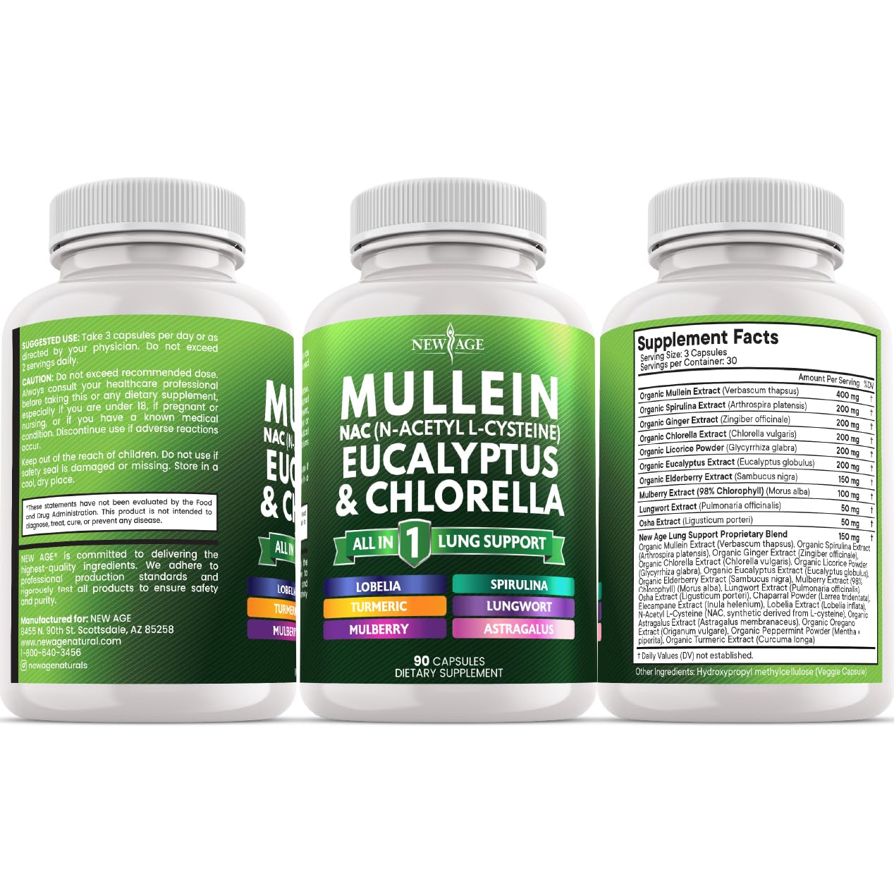 NEW AGE Mullein Leaf Extract for Lungs Cleanse NAC Supplement, Capsules, 270 Count