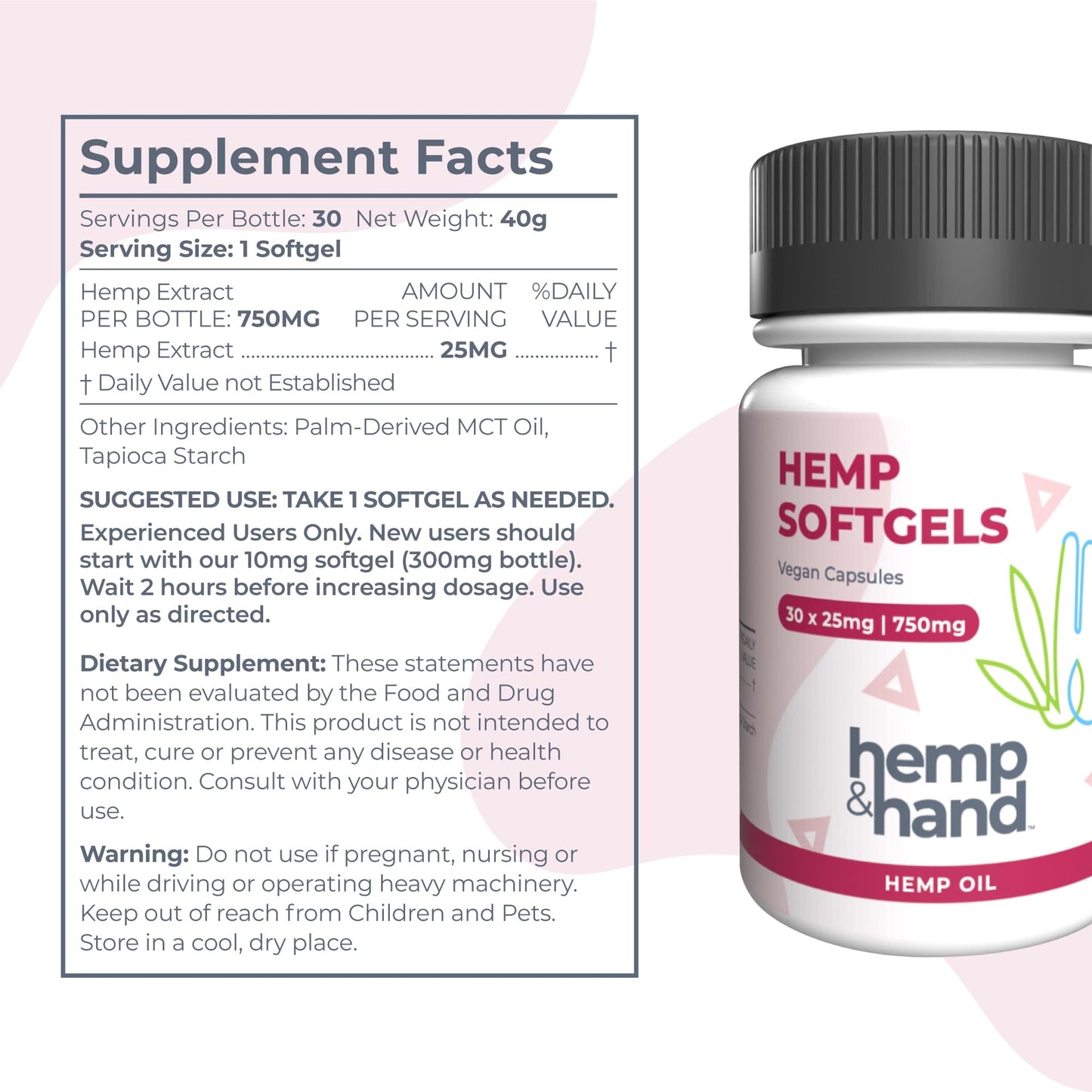 Hemp & Hand Hemp Softgels 750mg, 30 Count