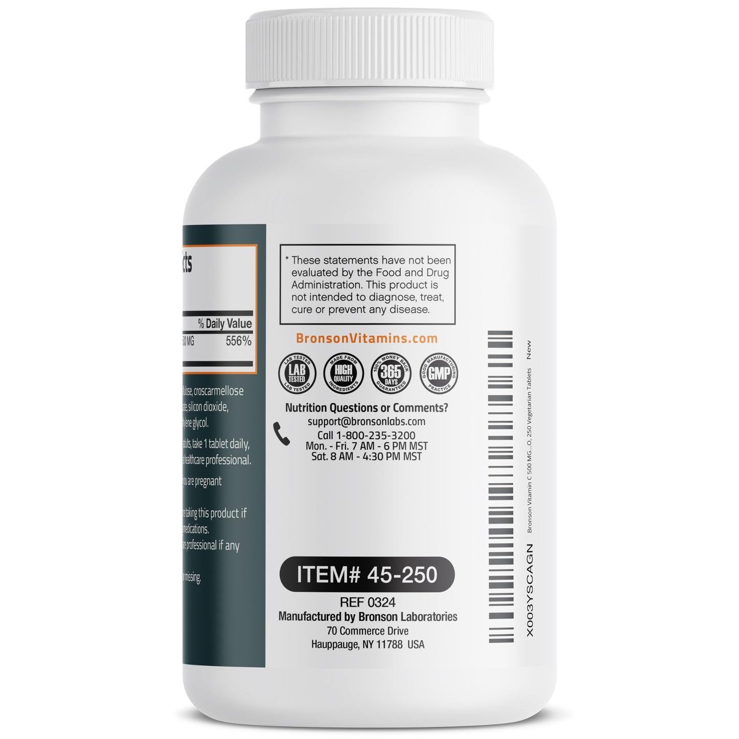 Bronson Vitamin C 500 mg Tablets, Non-GMO, 250 Vegetarian Tablets
