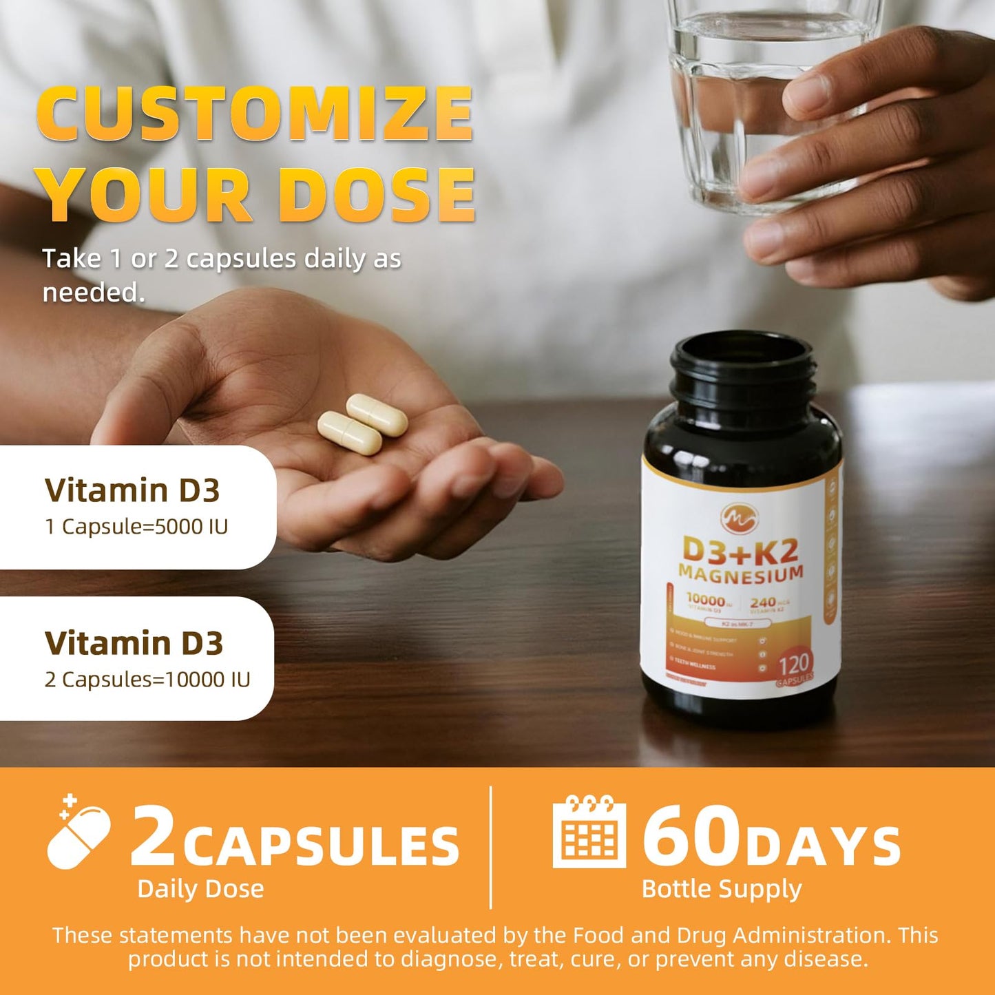 M inch Vitamin D3 K2 with Magnesium Vitamin D3 10000 IU, K2 MK-7 240 mcg Capsule, 120 Count