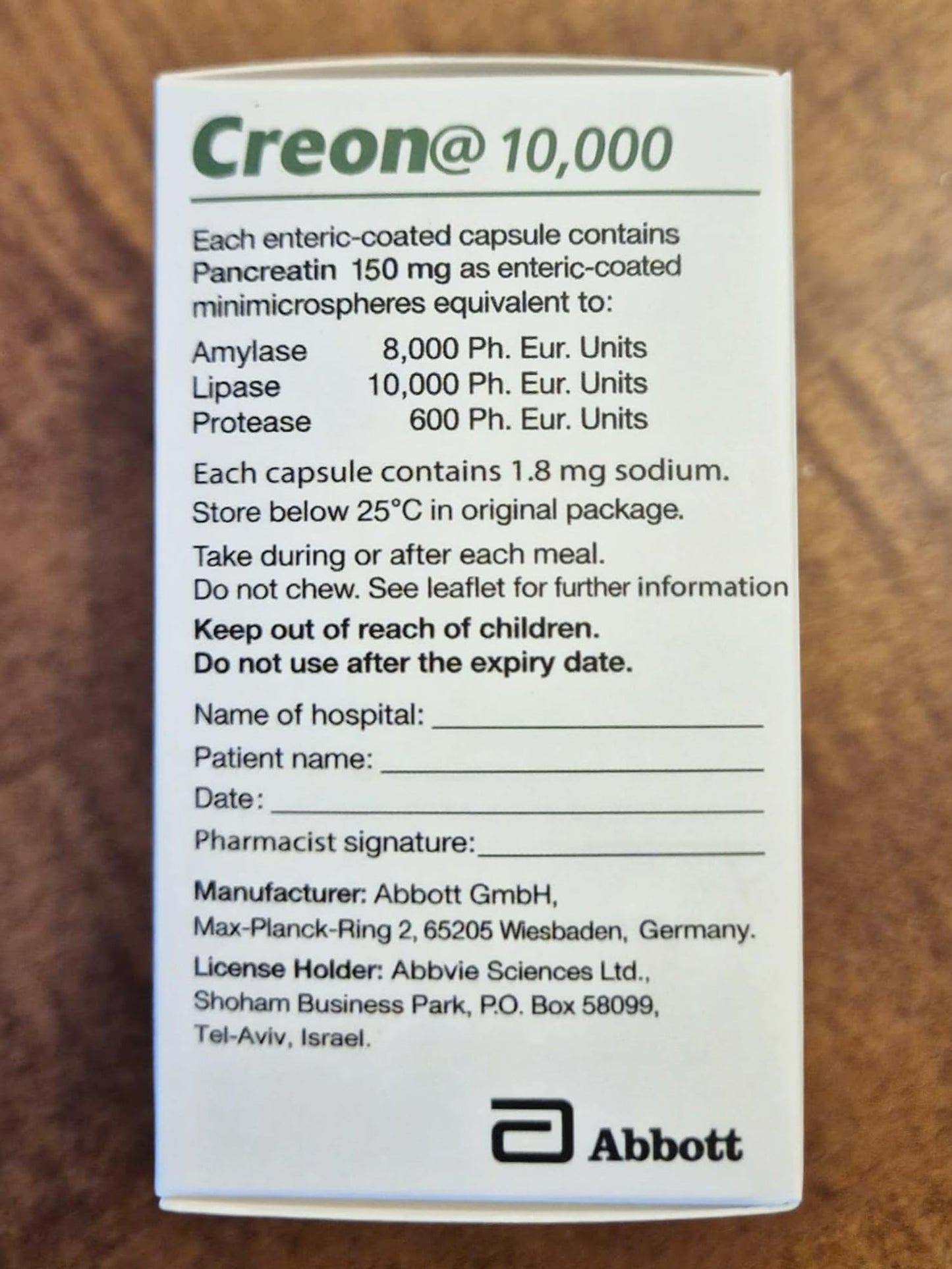 UPAX Creon 10,000 Pancreatin 150mg Digestive Enzyme Supplement with Lipase, Protease & Amylase Capsule, 100 Count