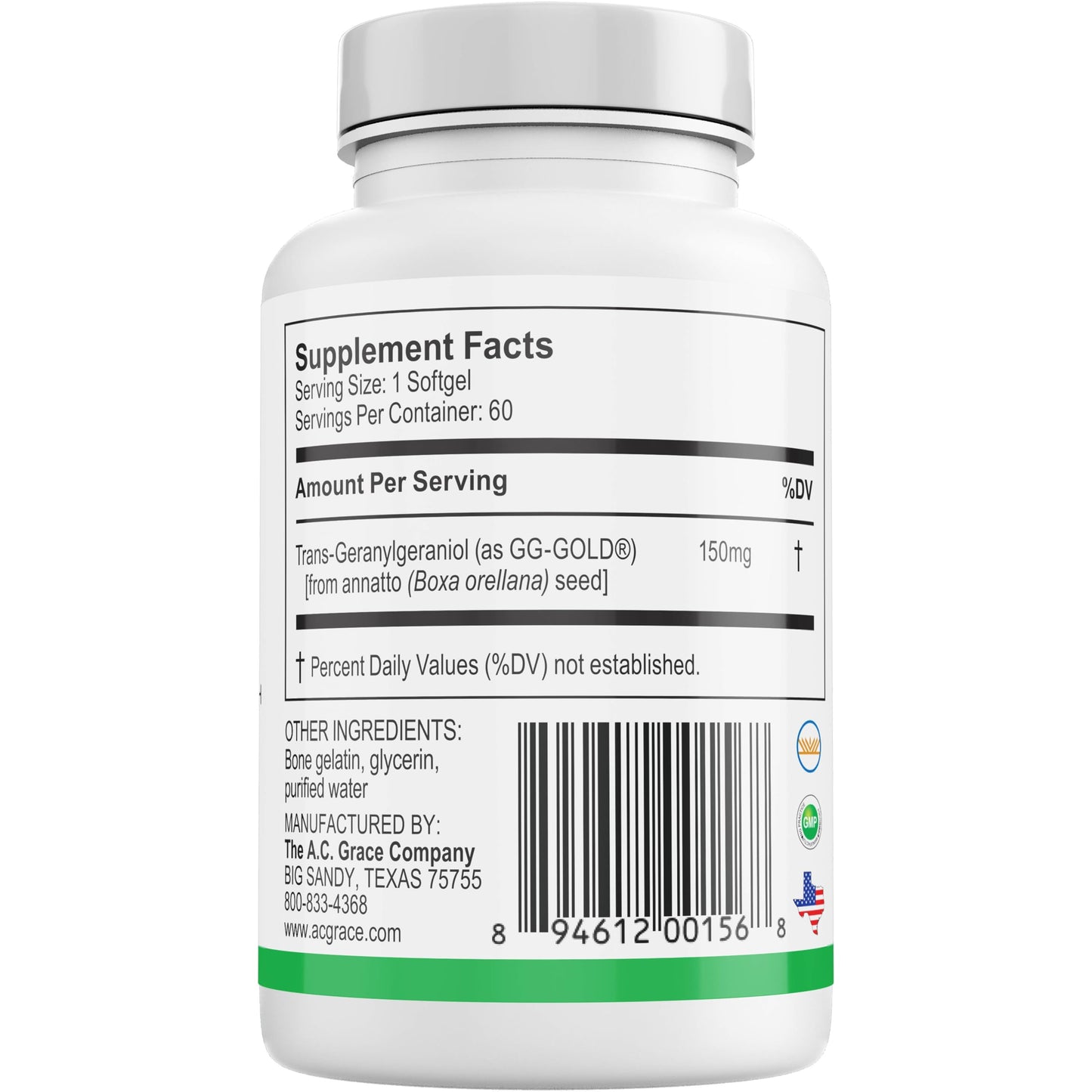 UNIQUE E GG-Gold 150mg Geranylgeraniol Supplement 60 Softgels