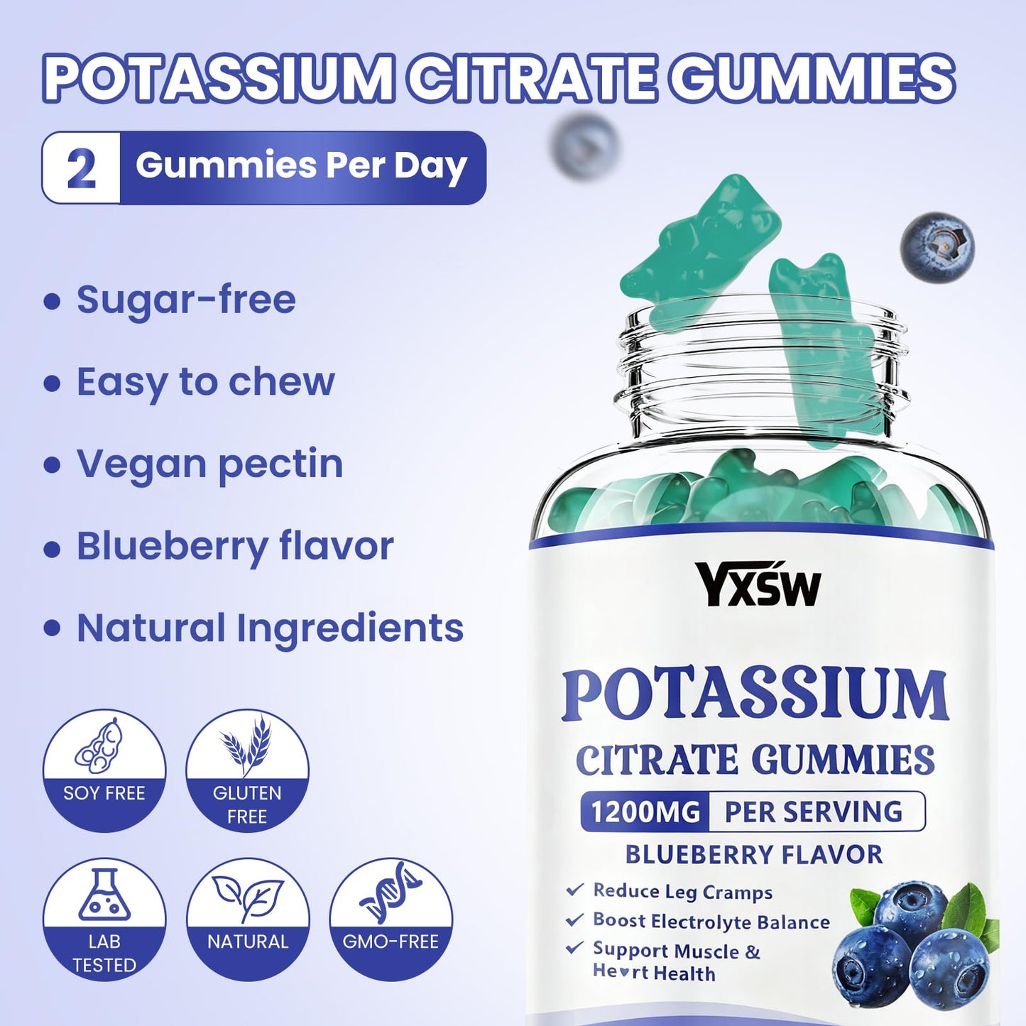 YXSW Potassium Citrate 1200mg Gummies 120 Count
