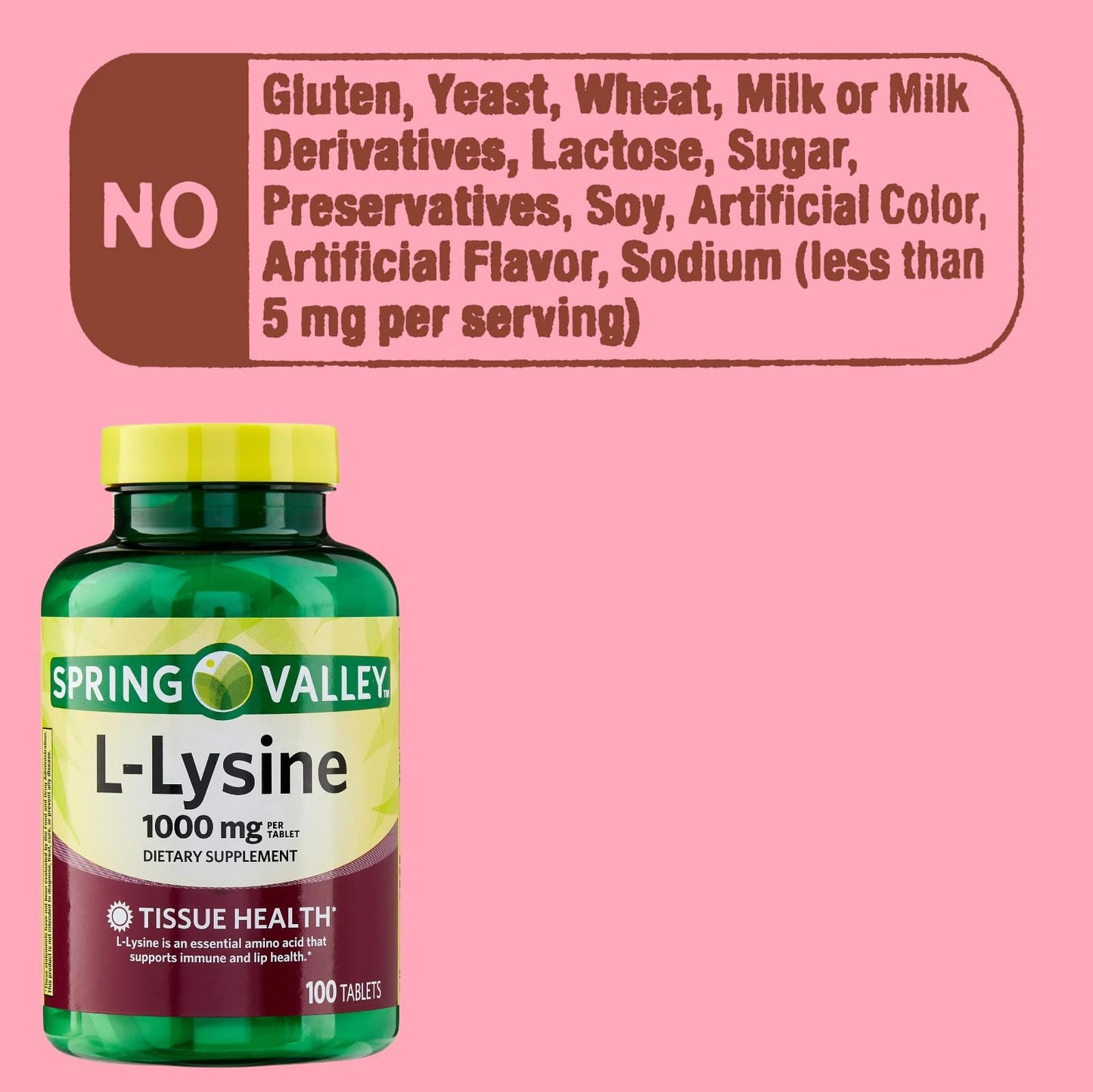 Generic L-Lysine 1000mg Tablets – Essential Amino Acid for Immune Support, Collagen Formation, and Skin Health – High-Potency Lysine Supplement, 100 Count