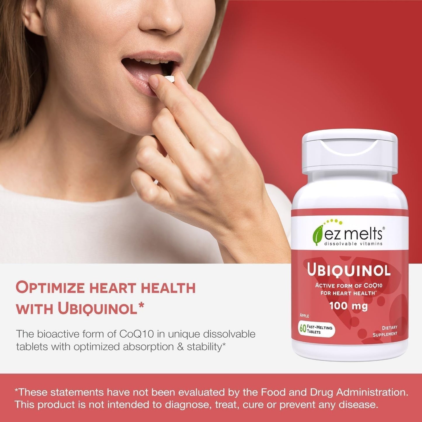 EZ Melts Ubiquinol 100 mg CoQ10 Tablet, 120 Tablets