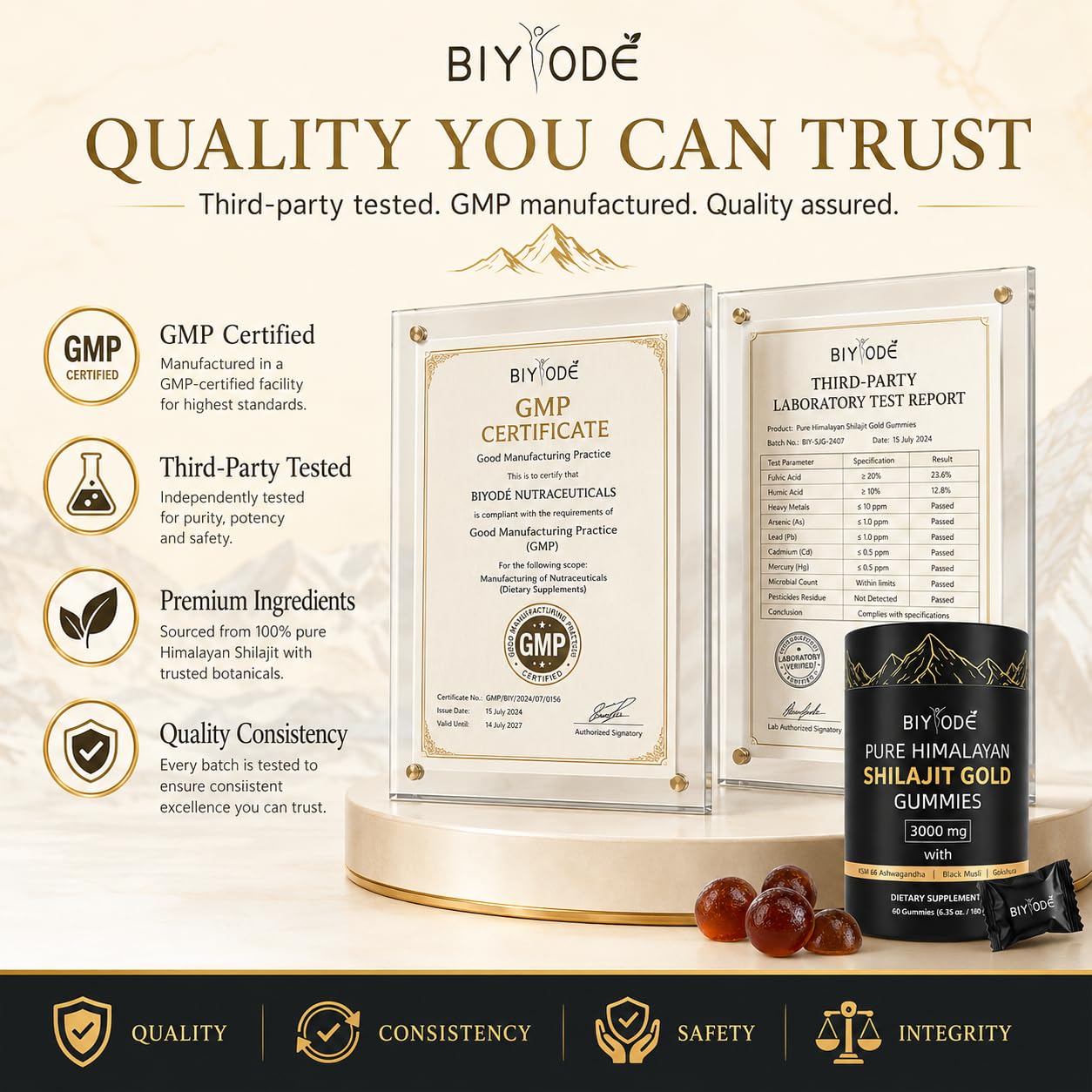 BIYODE Shilajit Gummies for Men, 60 Gummies