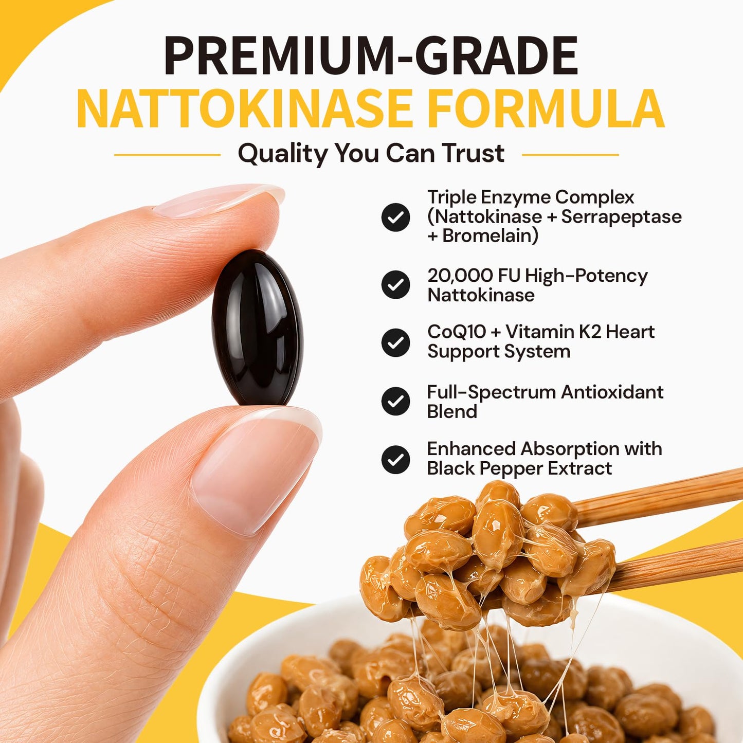 GZ HAOYUAN Nattokinase Supplement 20,000 FU, Triple Enzyme Complex with Serrapeptase & Bromelain, CoQ10, Vitamin K2, Turmeric, Botanical Extracts, Heart & Circulation Support, Healthy Aging, Non-GMO, 240 Softgels