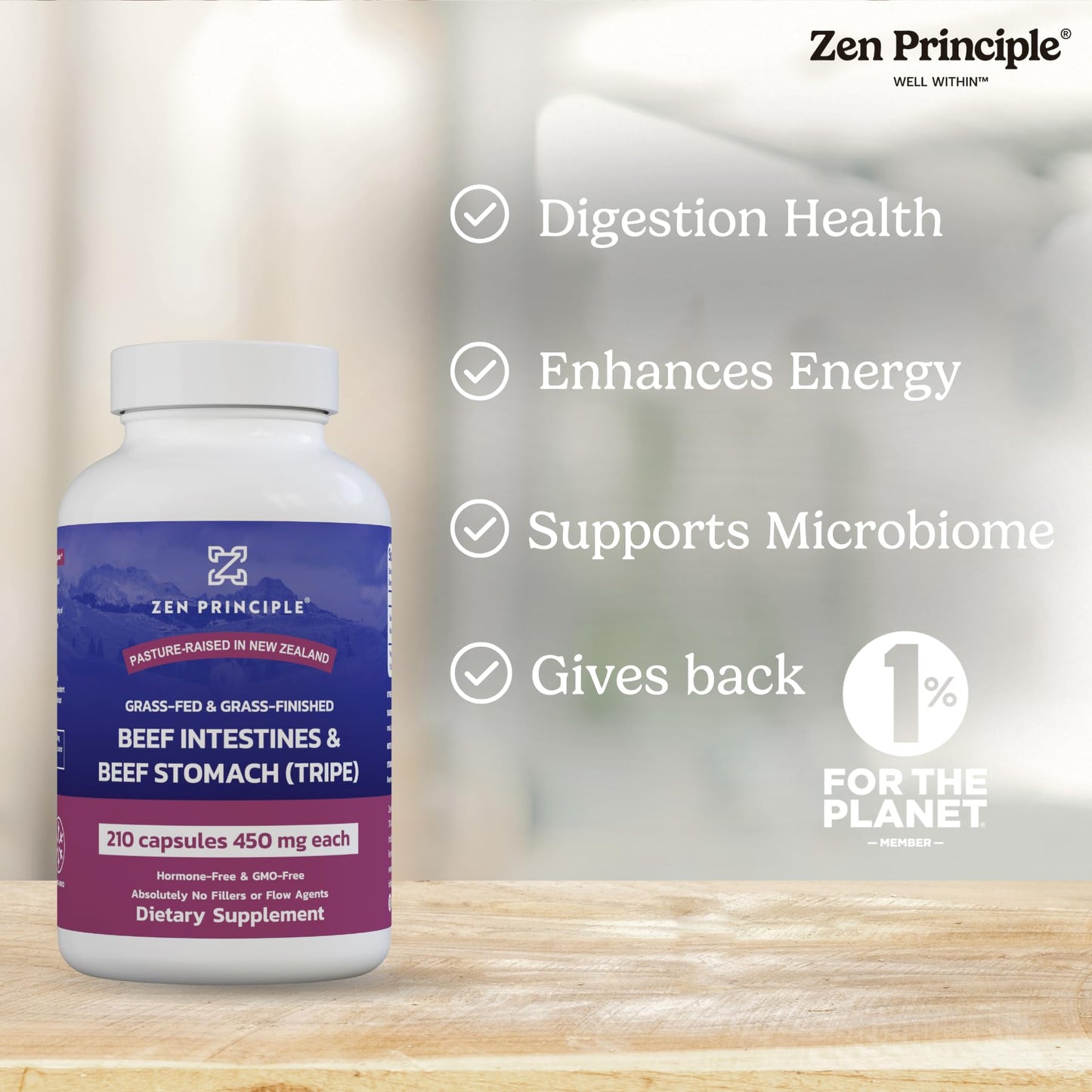 Zen Principle Grass Fed Beef Intestines with Stomach (Tripe) Supplement Capsules, 420 Capsules