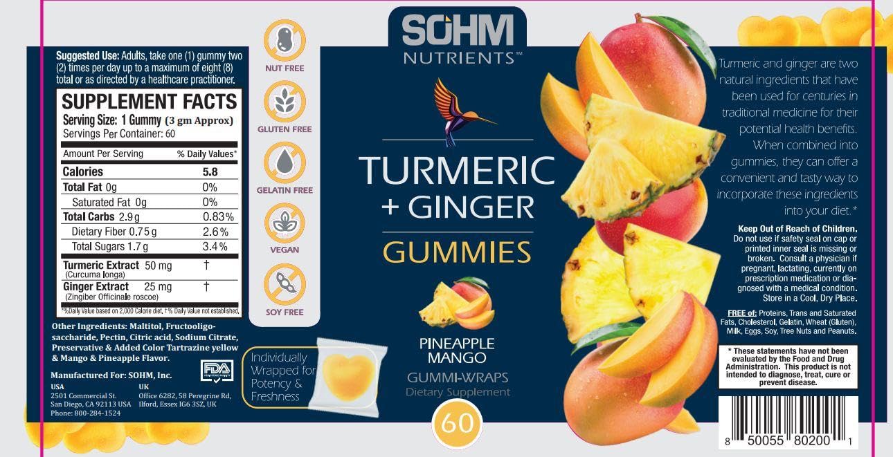 SOHM Adds Life to Lives Turmeric Ginger Gummies for Joint Support, Skin Health & Daily Wellness, Gluten & Gelatin Free, 60 Gummies