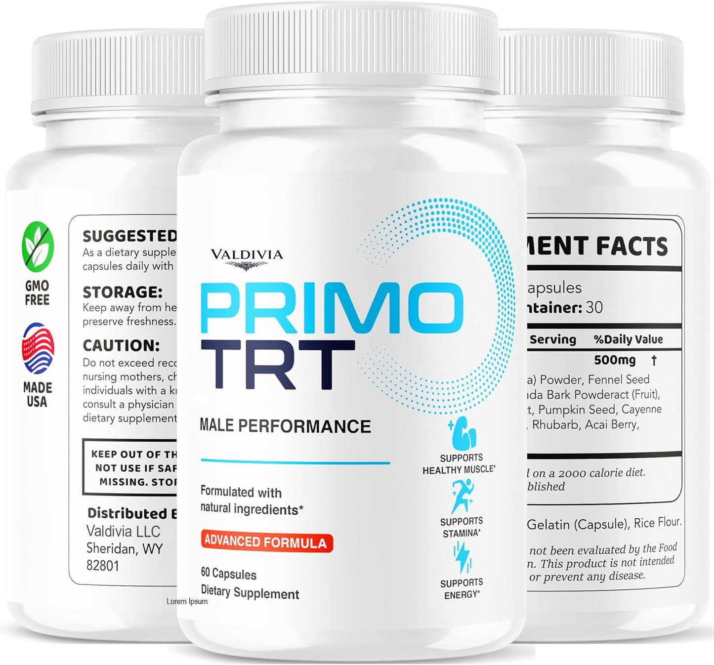 Valdivia Primo TRT Capsules, Maximum Strength Energy Support for Men, 120 Capsules