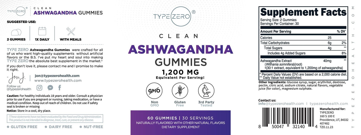 Type Zero Ashwagandha Gummies 60 Count