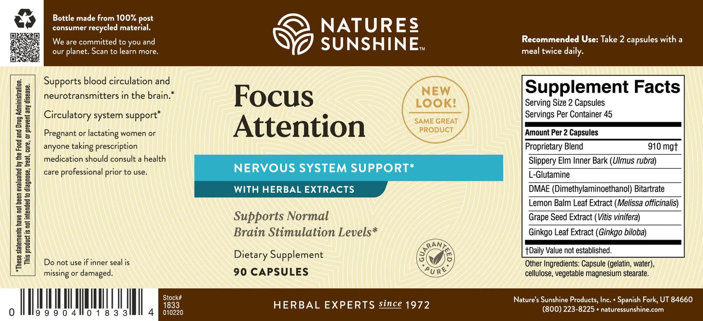 Nature's Sunshine Focus Attention Capsules, 90 Count