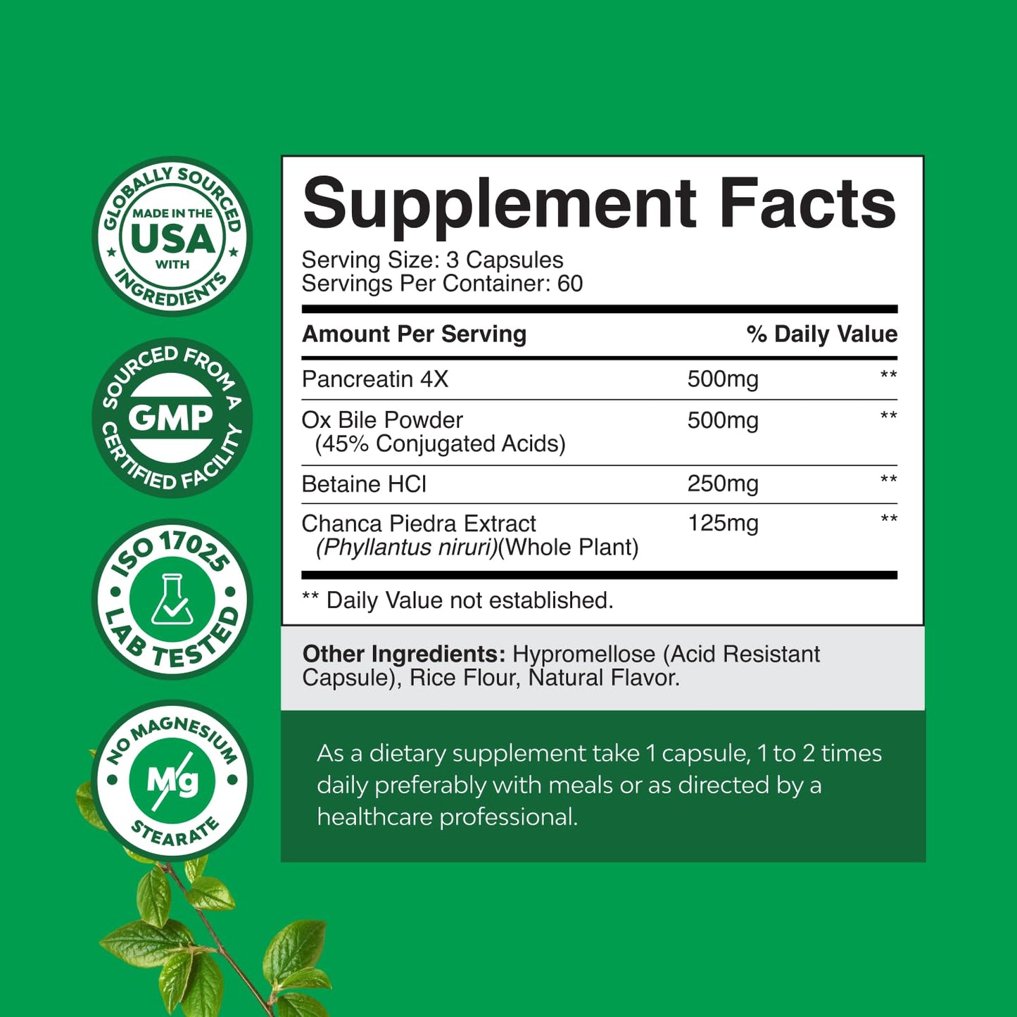 Natures Craft Ox Bile Salts for Gallbladder Support 180 Capsules