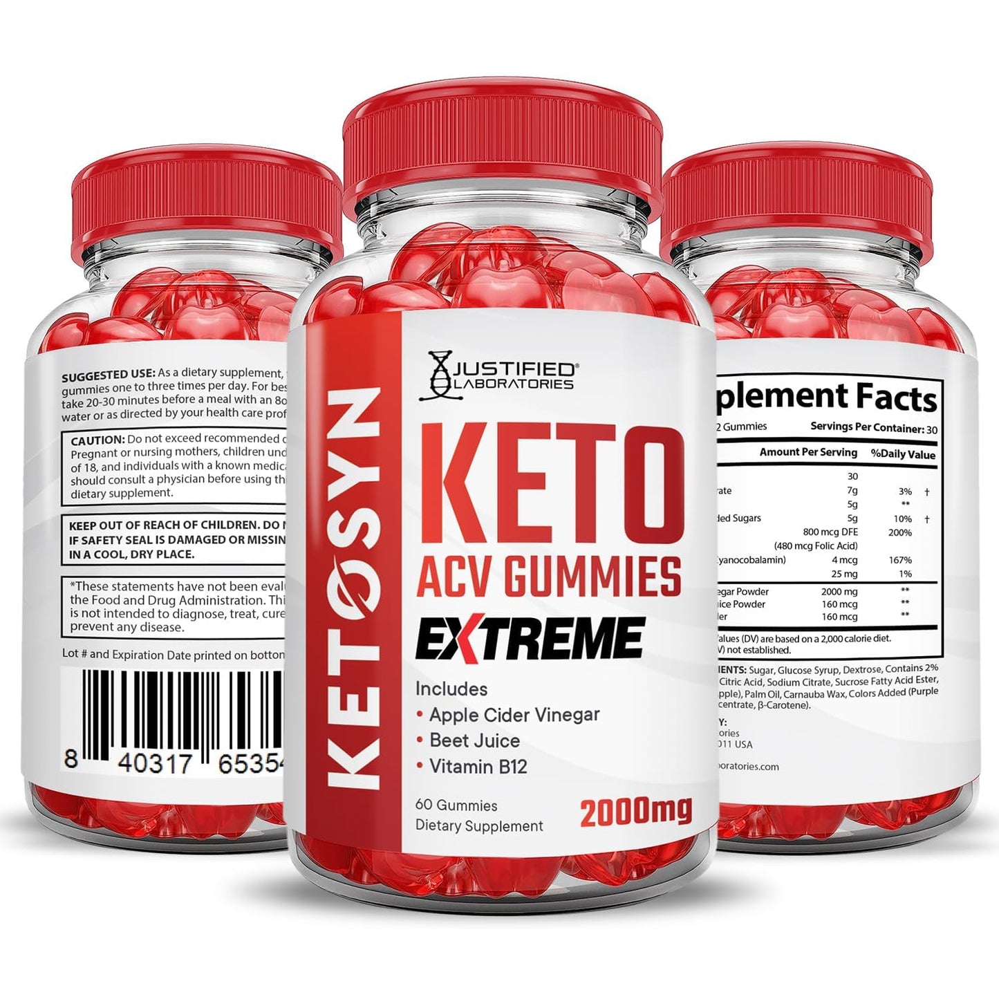 Justified Laboratories Ketosyn Keto ACV Gummies Extreme Gummy 60 Count