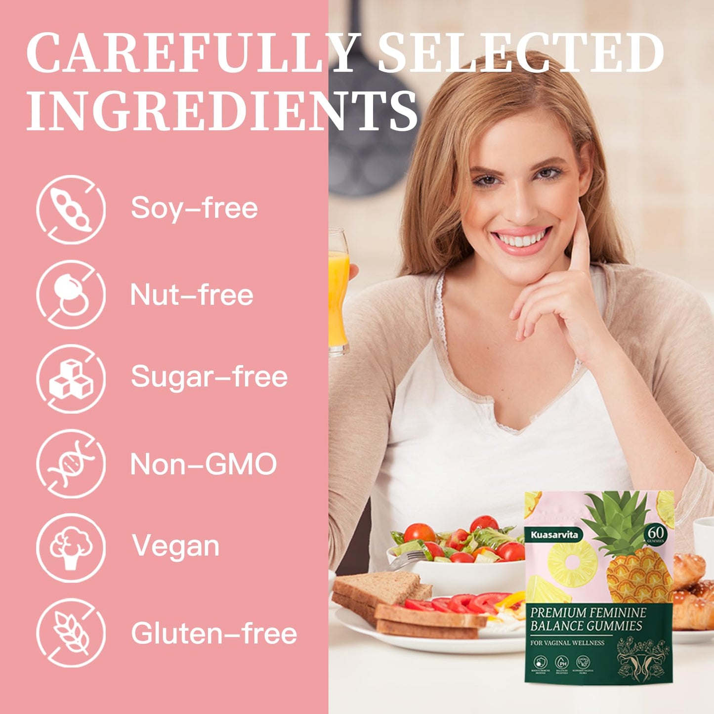 Kuasarvita Premium Feminine Balance Gummy Probiotics for Prenatal & Postnatal Women, 60 Count