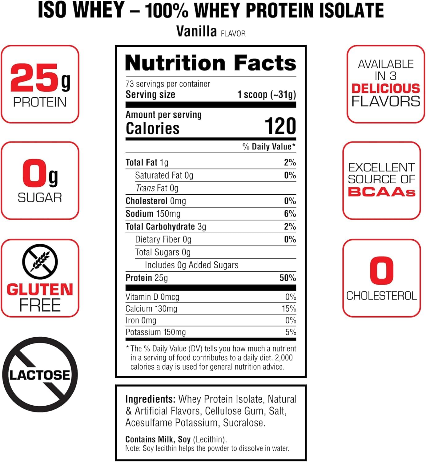 Labrada ISO WHEY 100% Premium Whey Protein Isolate Powder, Vanilla, 5 Pound, 80 Servings