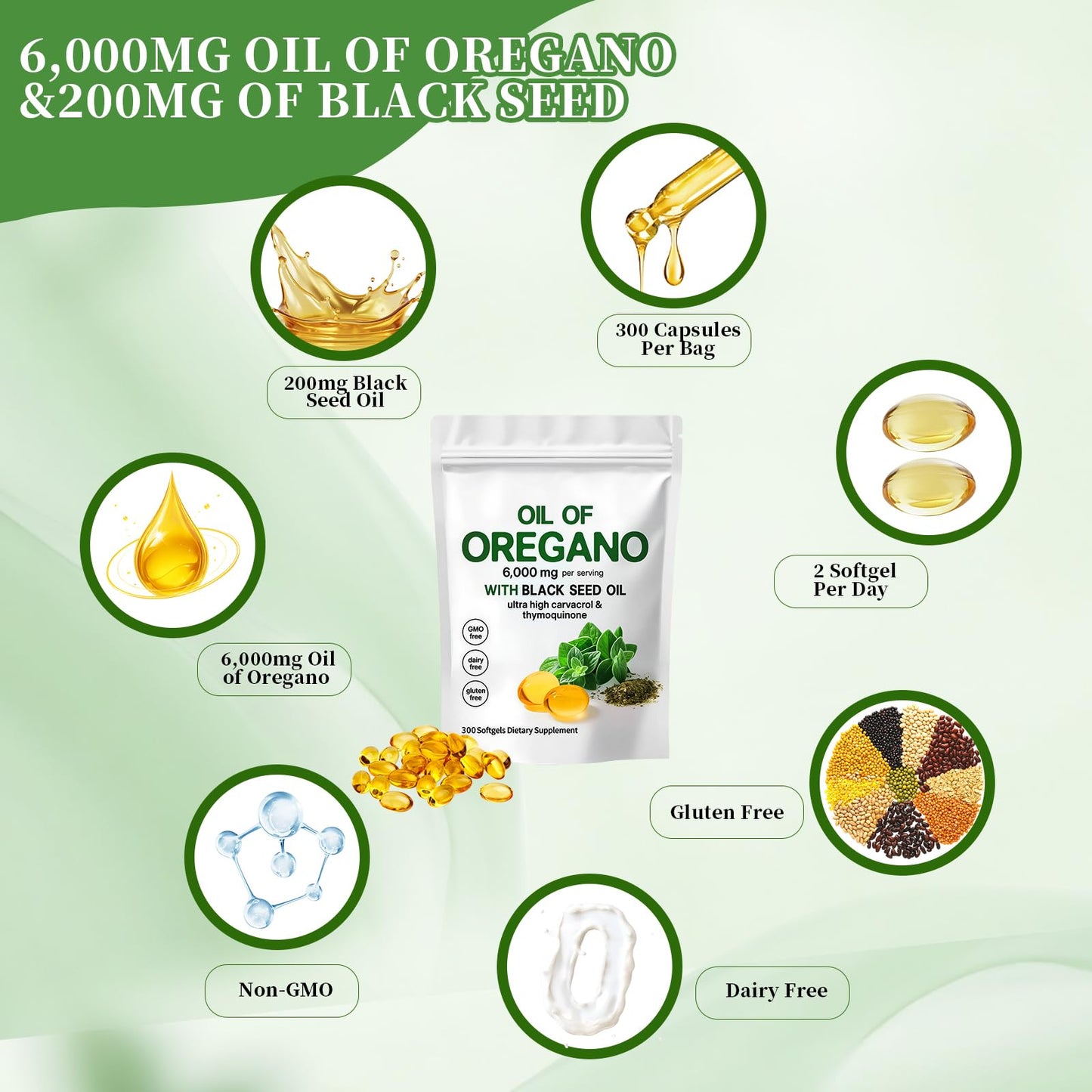 YATIME Oil of Oregano with Black Seed Oil Softgels 300 Softgels
