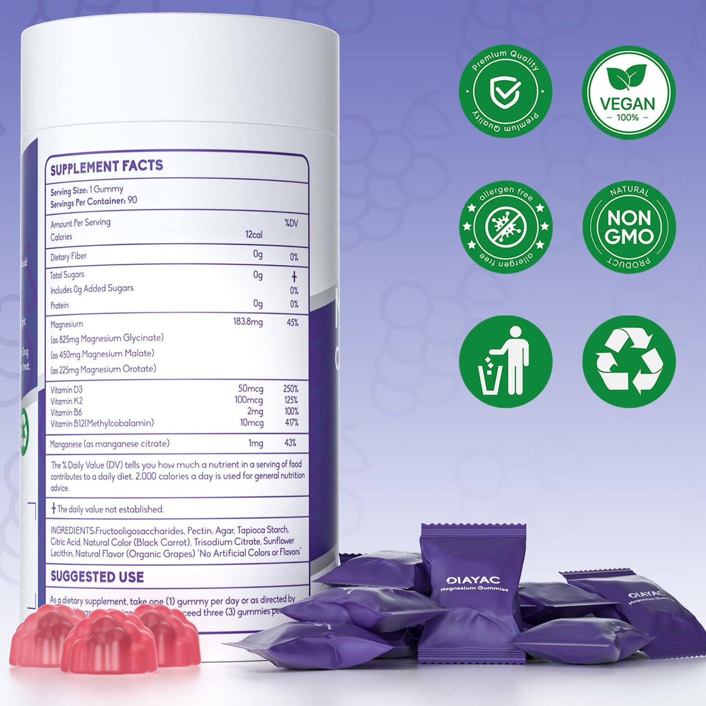 DIAYAC Magnesium Complex Gummies, Gummy, 90 Count