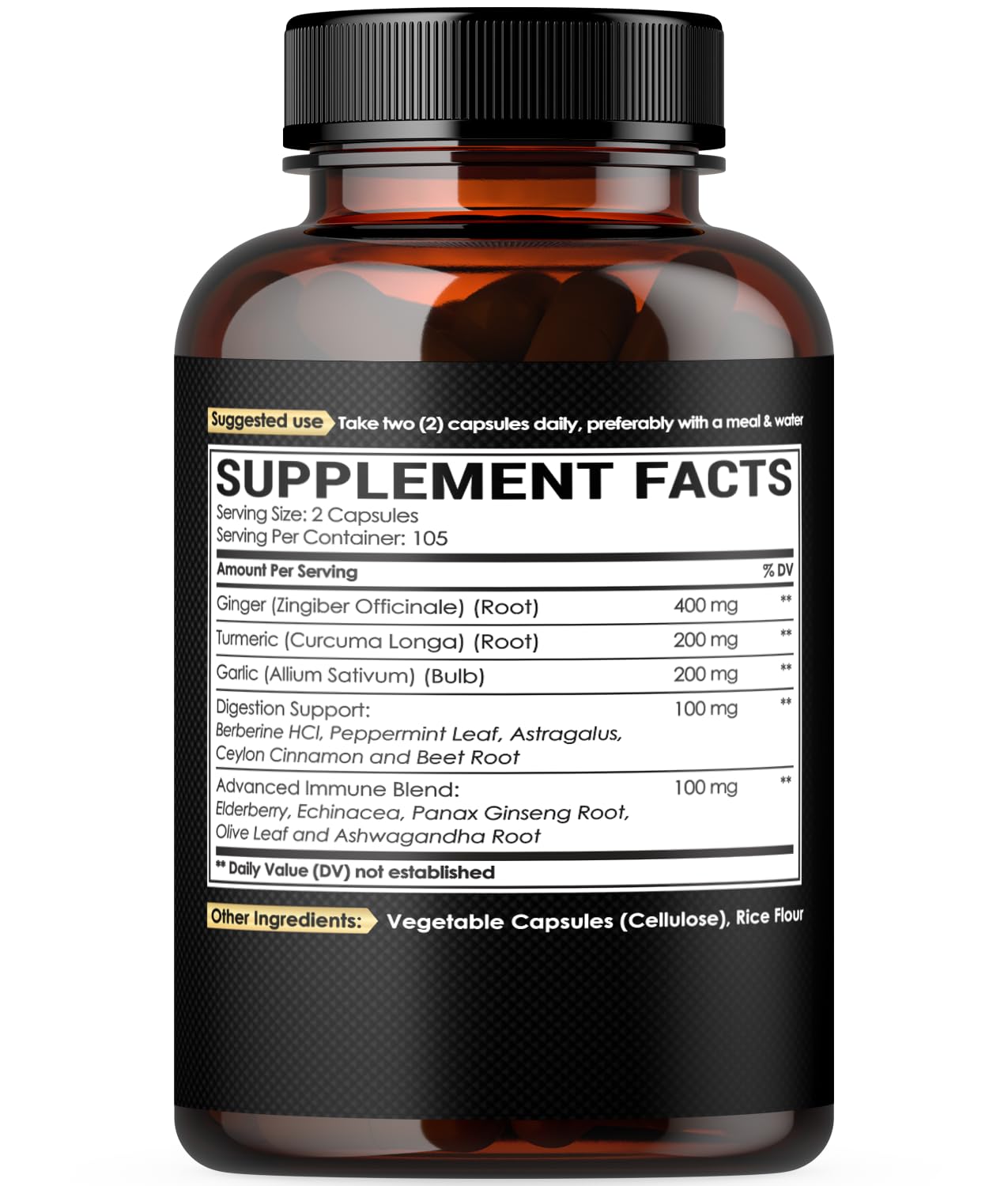 NUQIIT Ginger Supplements Capsules with Turmeric Curcumin, Garlic Bulb, Berberine HCl, Echinacea, 210 Capsules