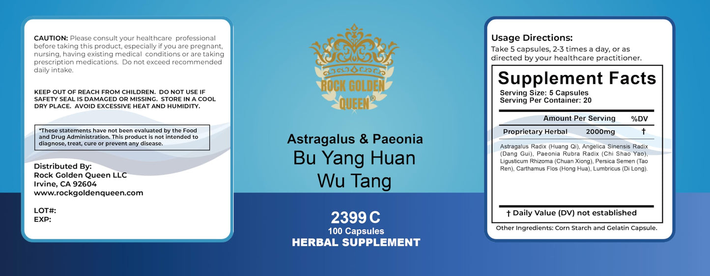 Rock Golden Queen Bu Yang Huan Wu/Astragalus&Paeonia Decoction, 100 Capsules