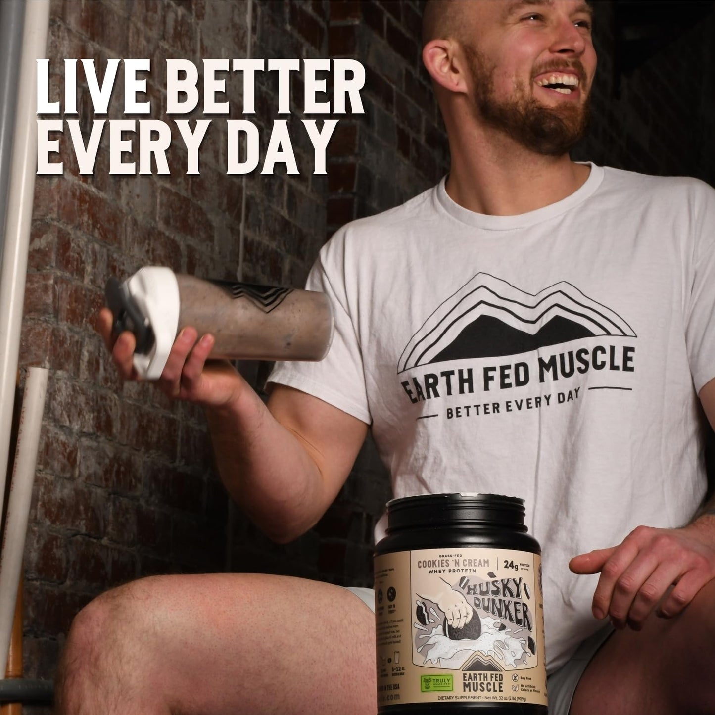 Earth Fed Muscle Husky Dunker Cookies 'n Cream Whey Protein Isolate Powder 32