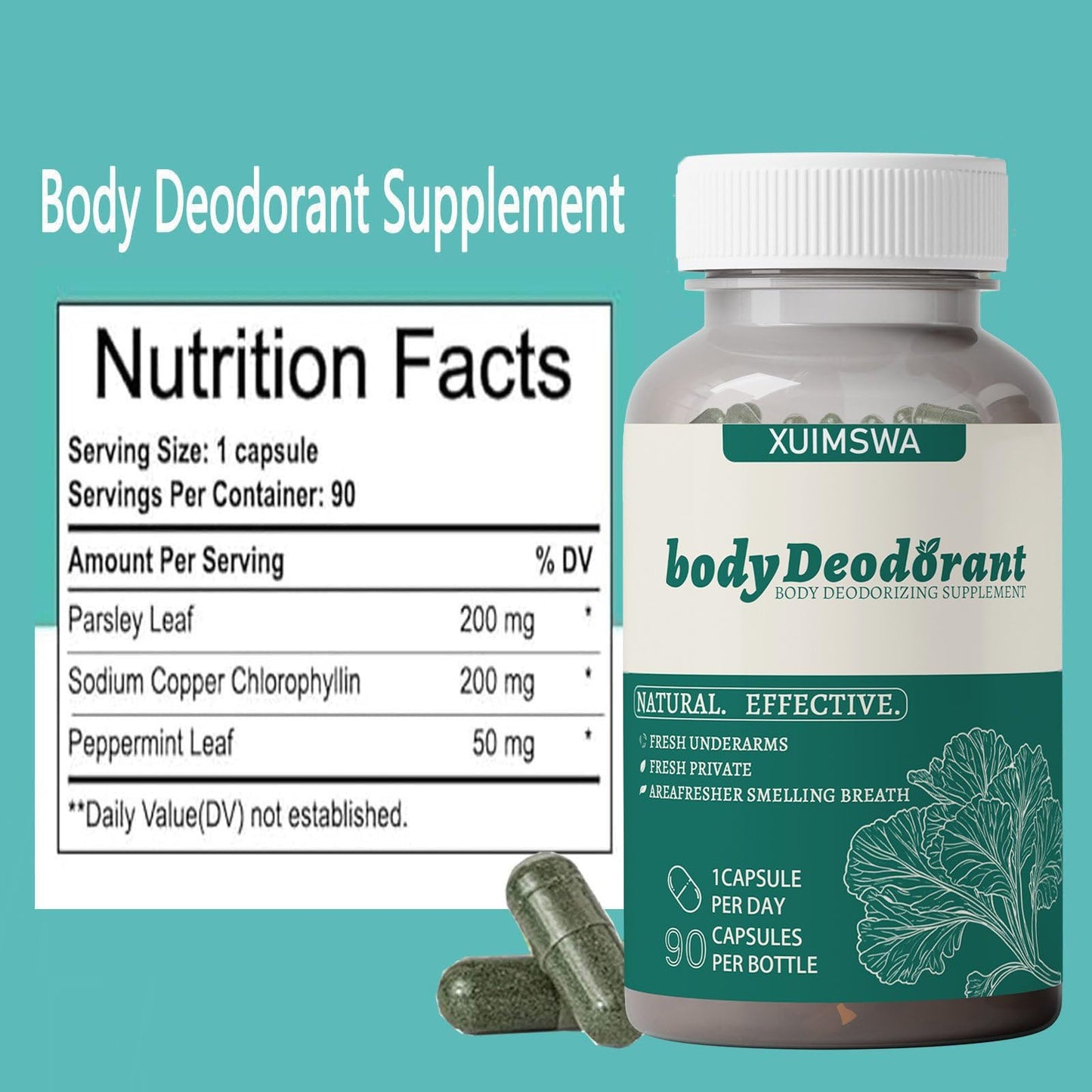 URABOS Chlorophyll Body Deodorant Supplement Capsules, 1 Bottle