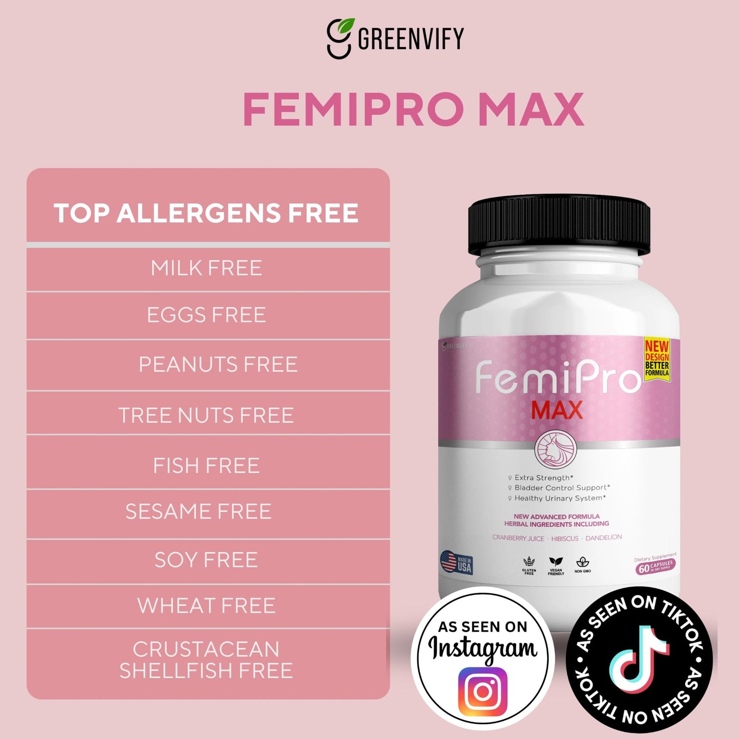 GREENVIFY FemiPro MAX Women's Urinary Support Supplement Capsule 120 Count